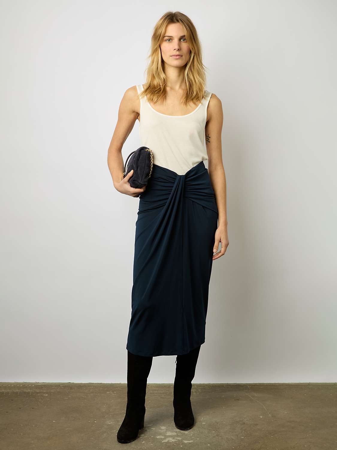 Buy Gerard Darel Doline Draped Midi Skirt, Navy Online at johnlewis.com