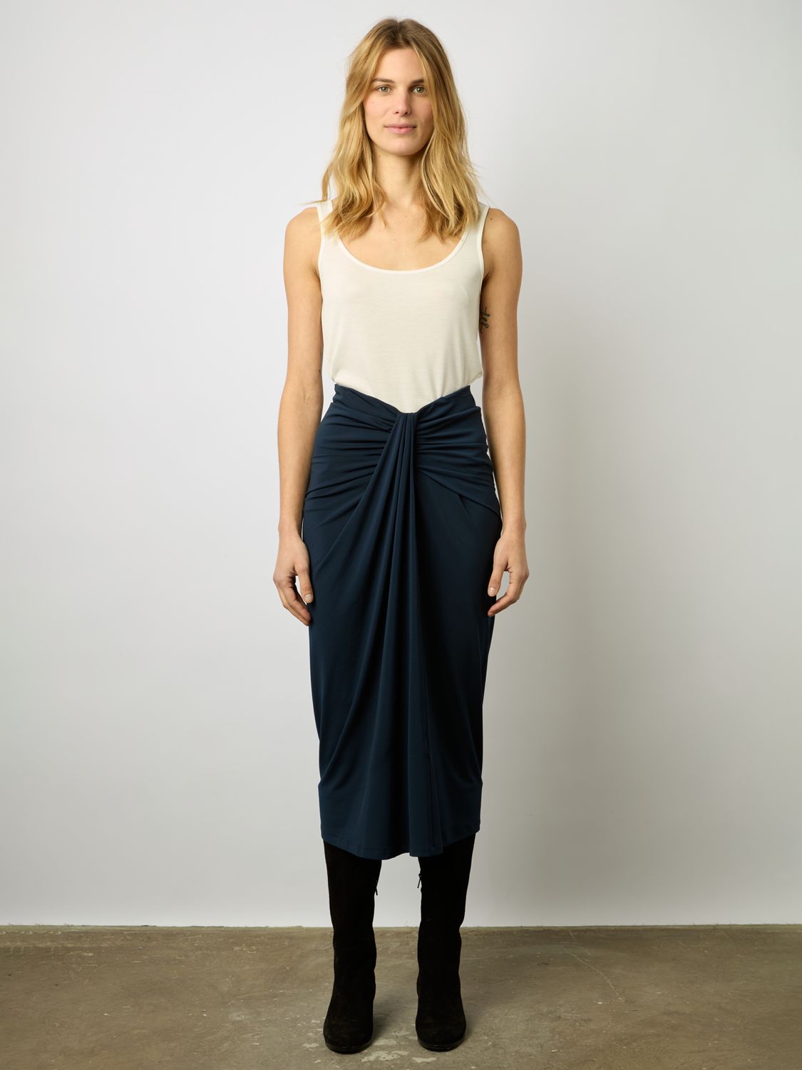 Buy Gerard Darel Doline Draped Midi Skirt, Navy Online at johnlewis.com