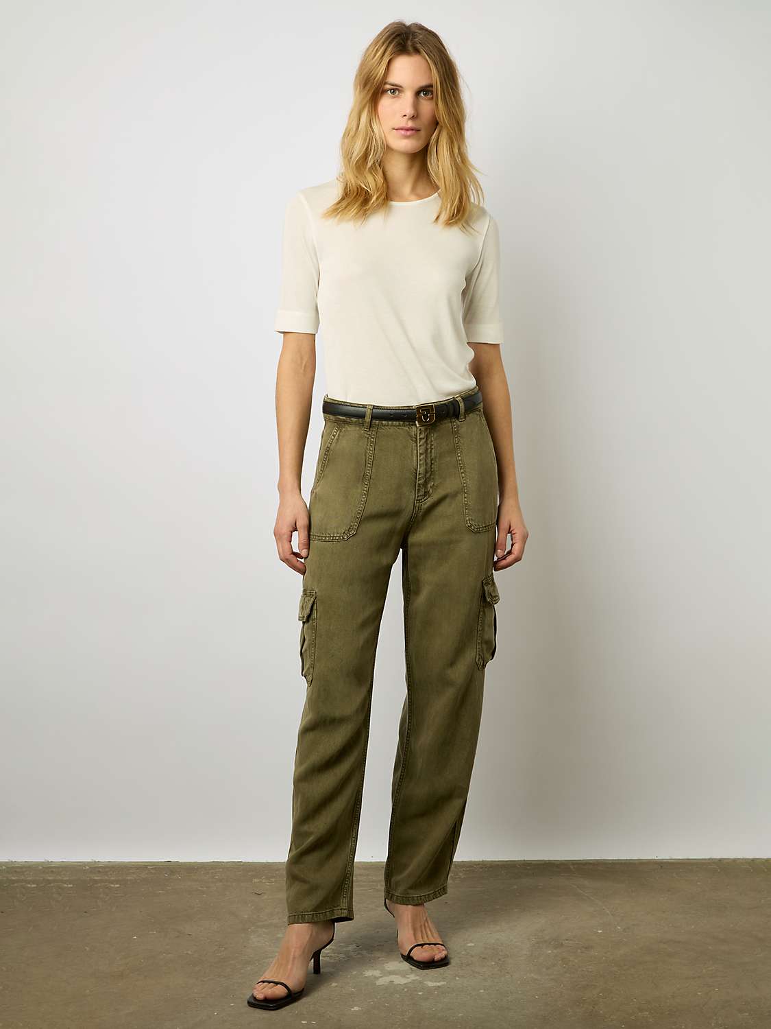 Buy Gerard Darel Celya Linen Blend Cargo Jeans, Khaki Green Online at johnlewis.com