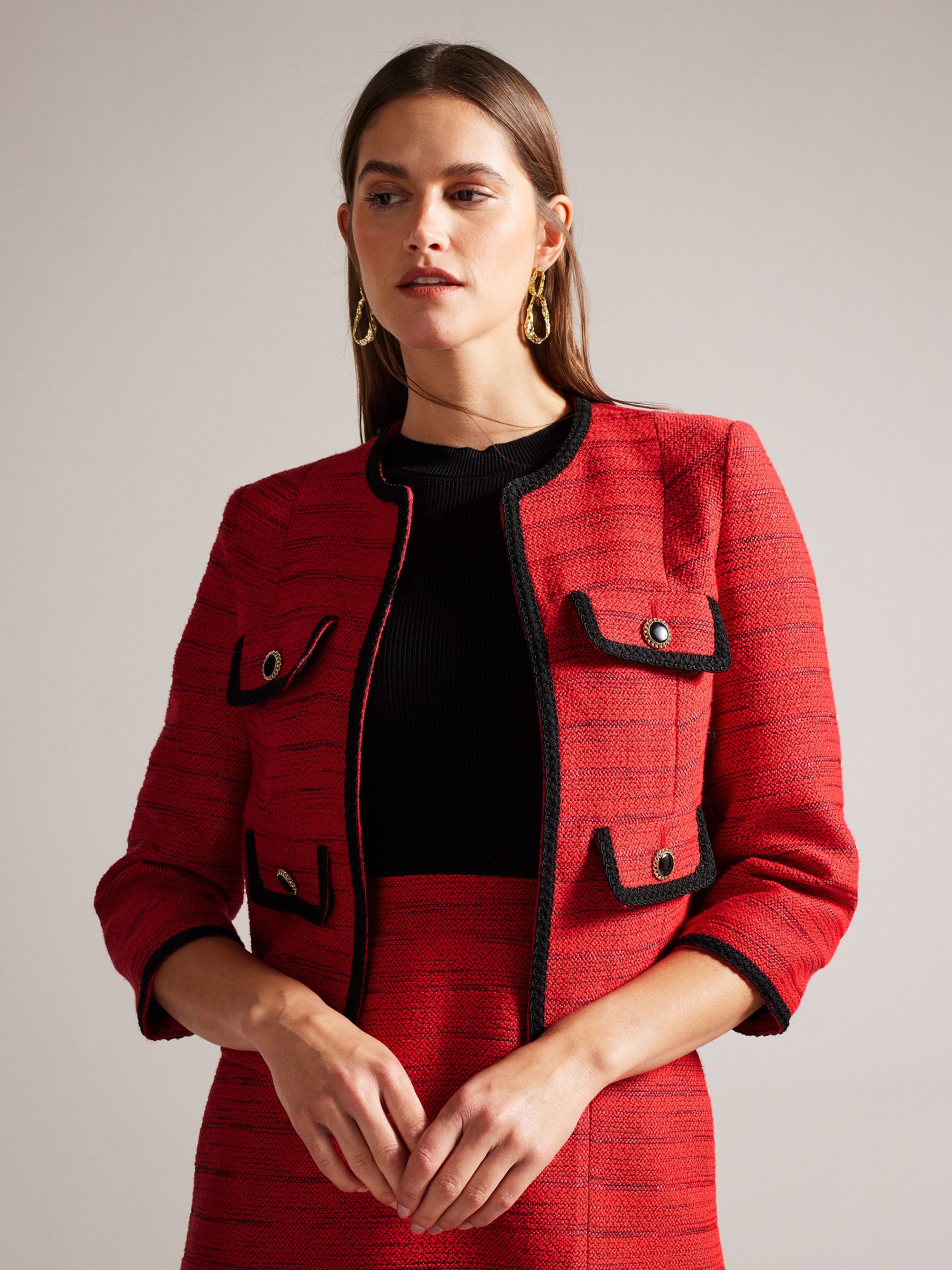 Ted Baker Olivan Open Front Boucle Jacket, Red at John Lewis & Partners