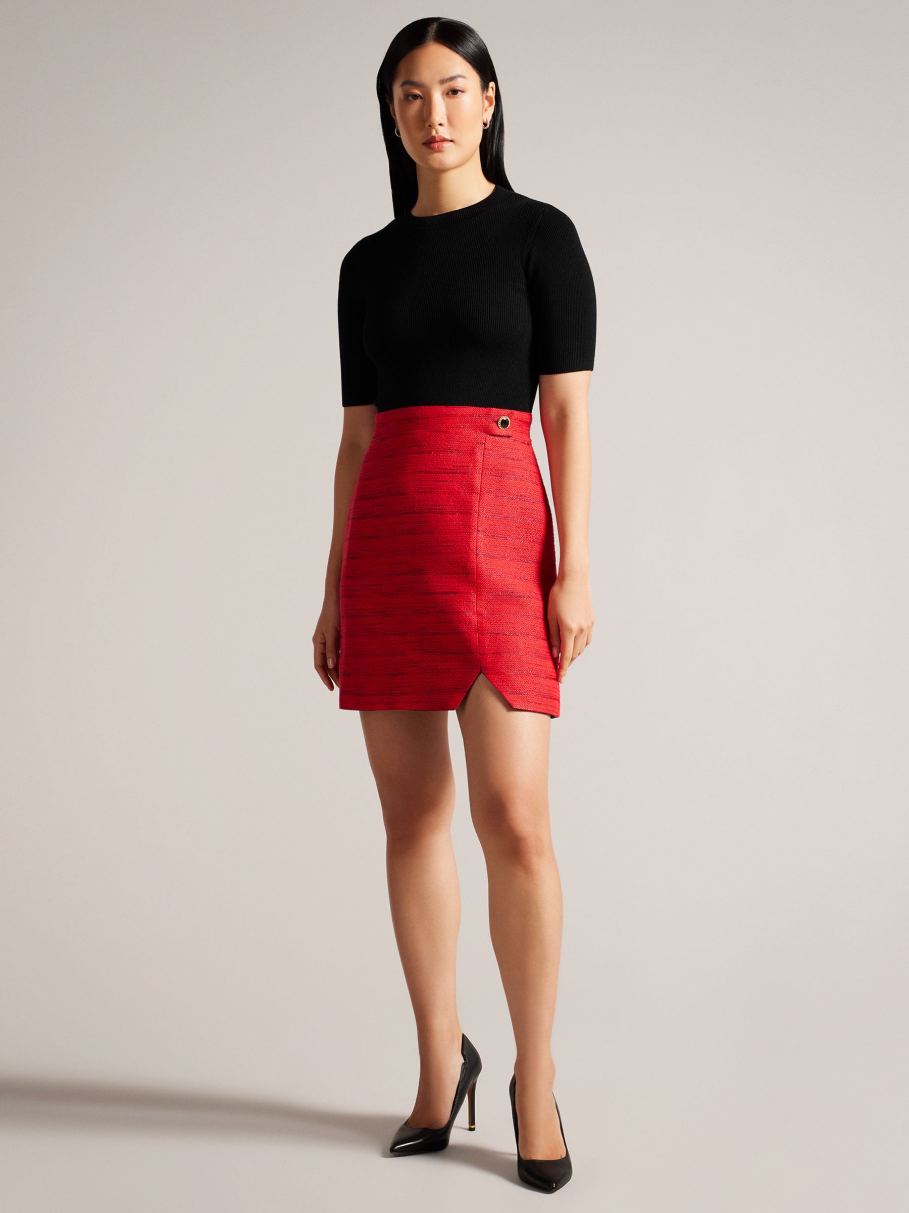 Ted Baker Illusion Mini Dress, Black/Red, 10