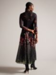 Ted Baker Susenaa Floral Print Mesh Midi Dress, Black/Multi, Black/Multi