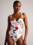 Ted Baker Laranaa Floral Print Swimsuit, White/Multi, White/Multi