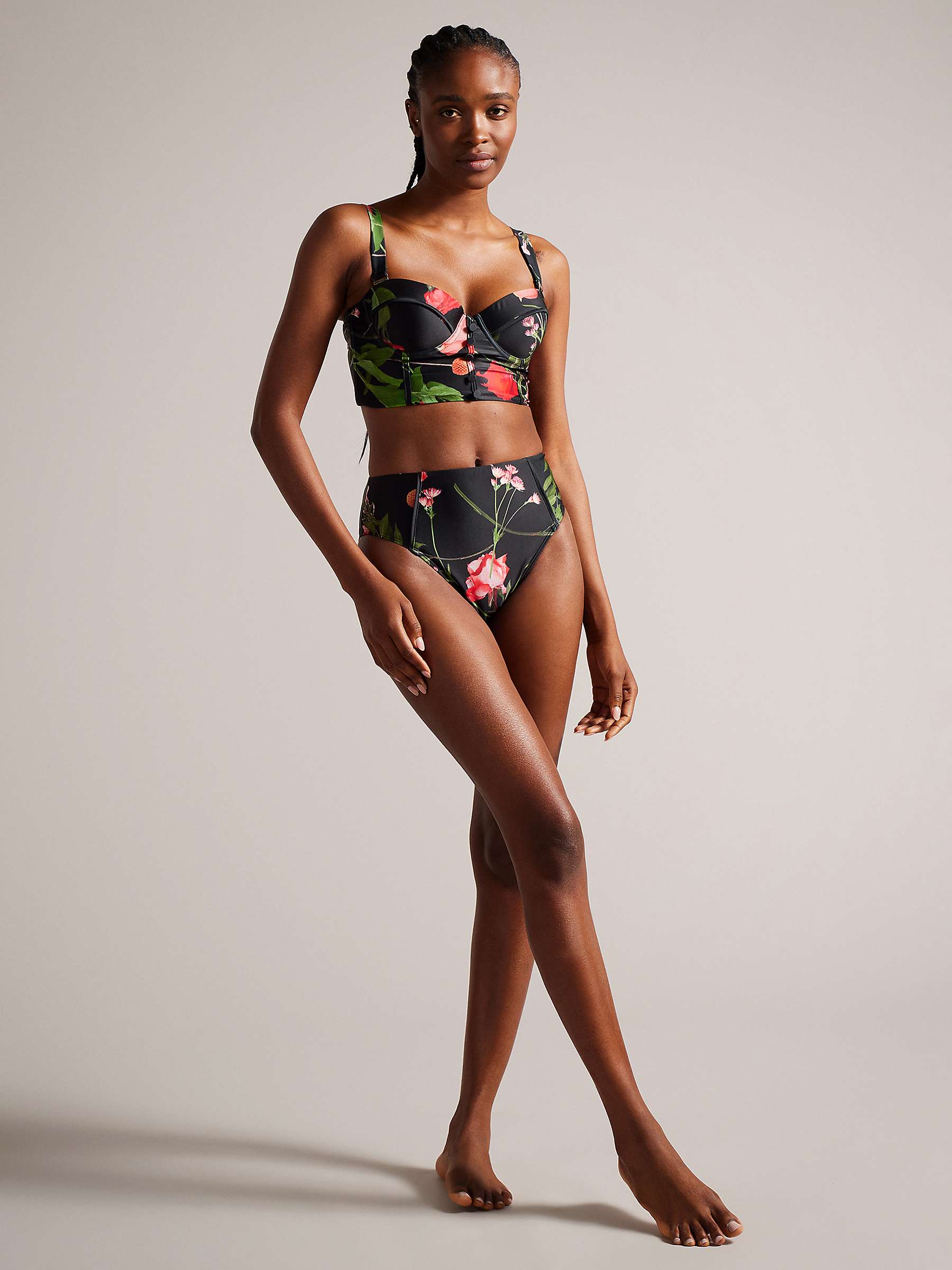Buy Ted Baker Lusiye Printed Longline Bikini Top, Black/Multi Online at johnlewis.com
