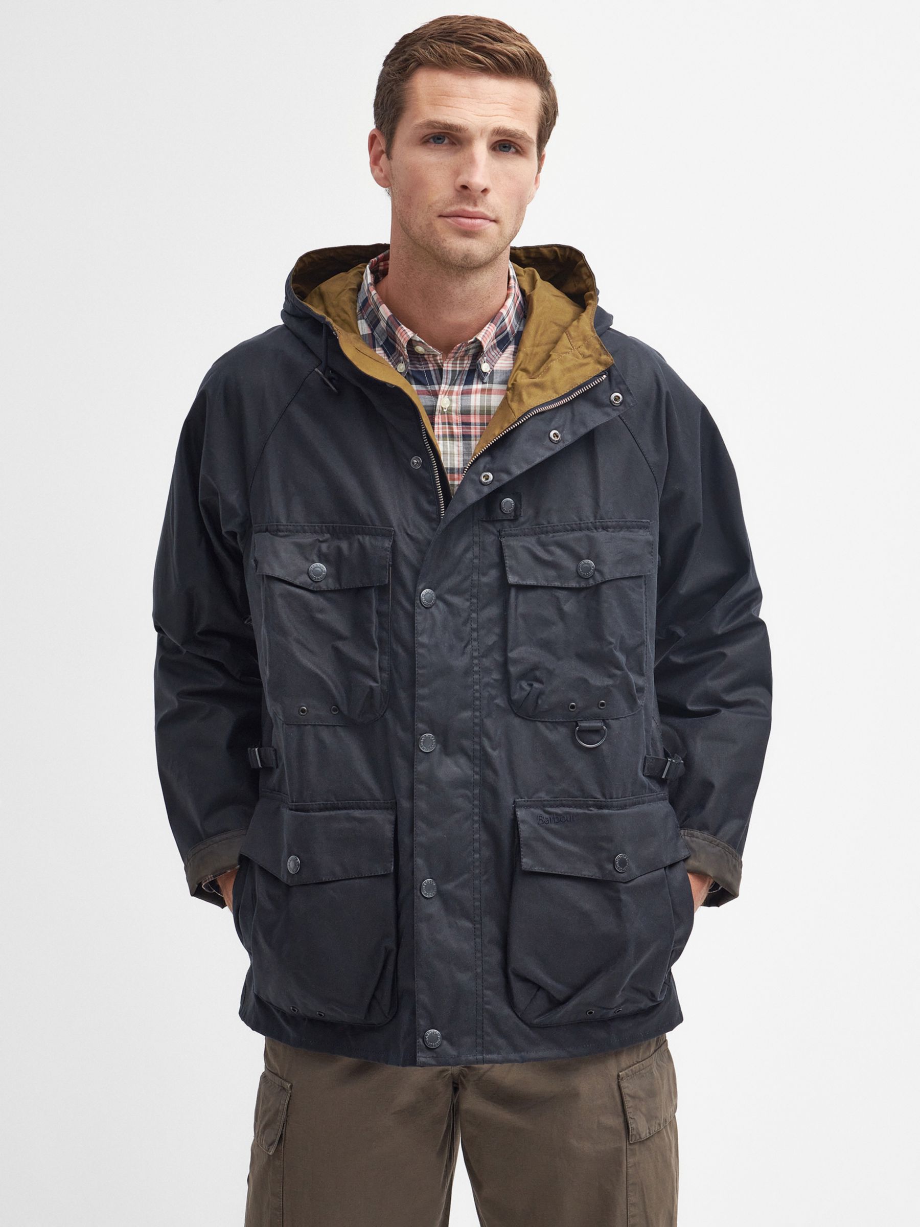 Barbour Tarn Utility Waxed Jacket, Navy at John Lewis & Partners