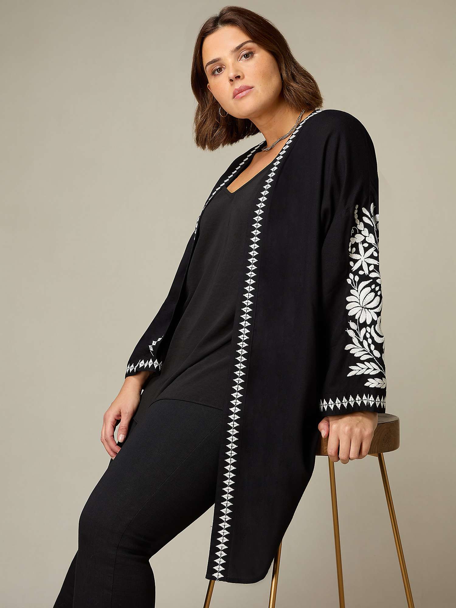 Buy Live Unlimited Curve Embroidered Kimono, Black Online at johnlewis.com