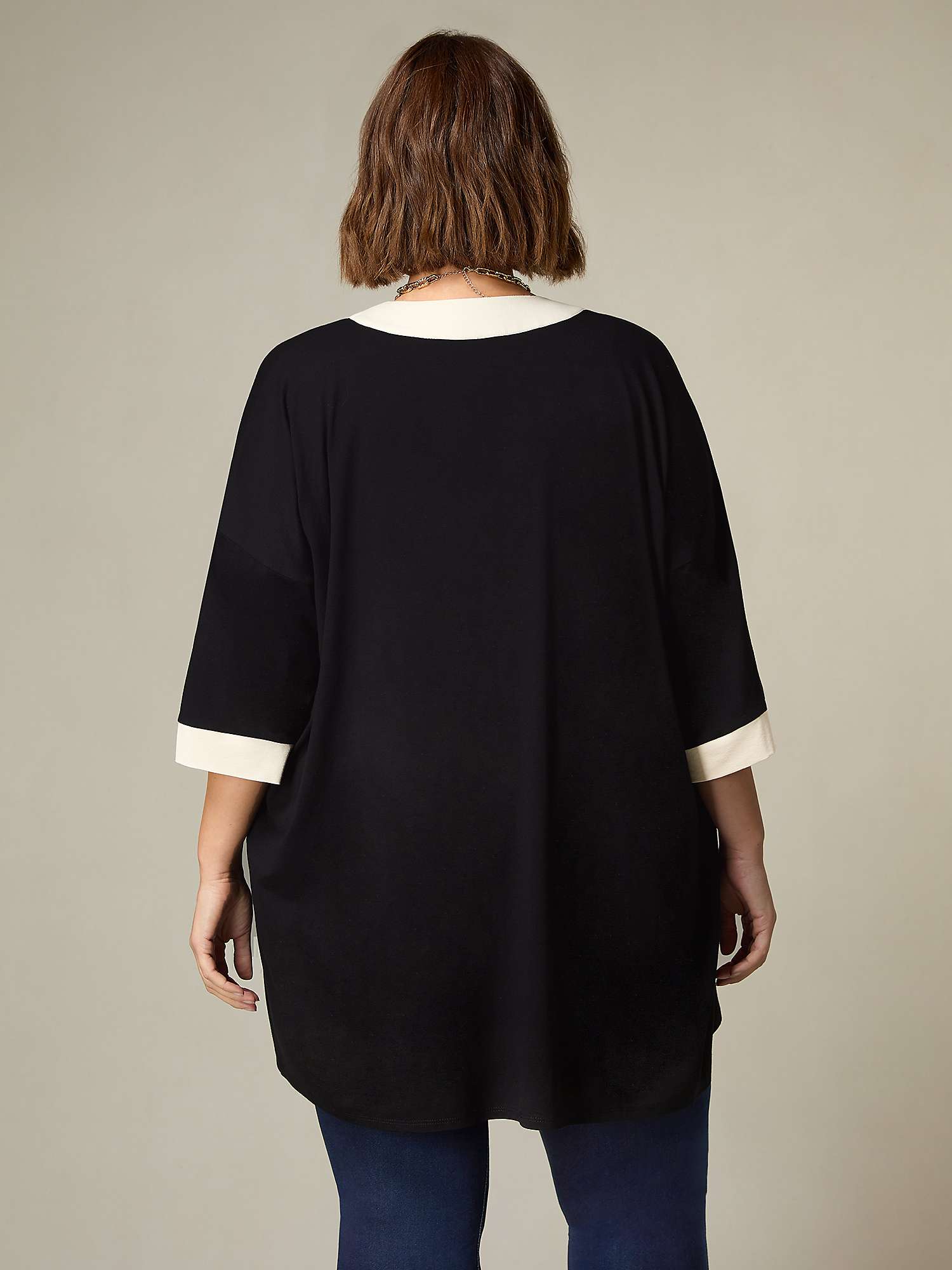 Buy Live Unlimited Curve Jersey Contrast Band Kimono, Black/White Online at johnlewis.com
