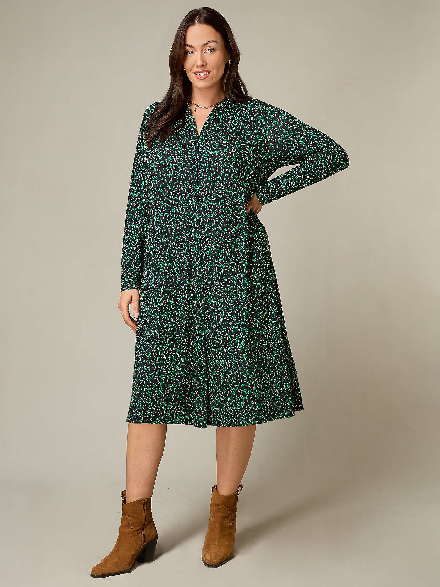 Buy Live Unlimited Curve Petite Spot Print Jersey Relaxed Shirt Dress, Green/Multi Online at johnlewis.com