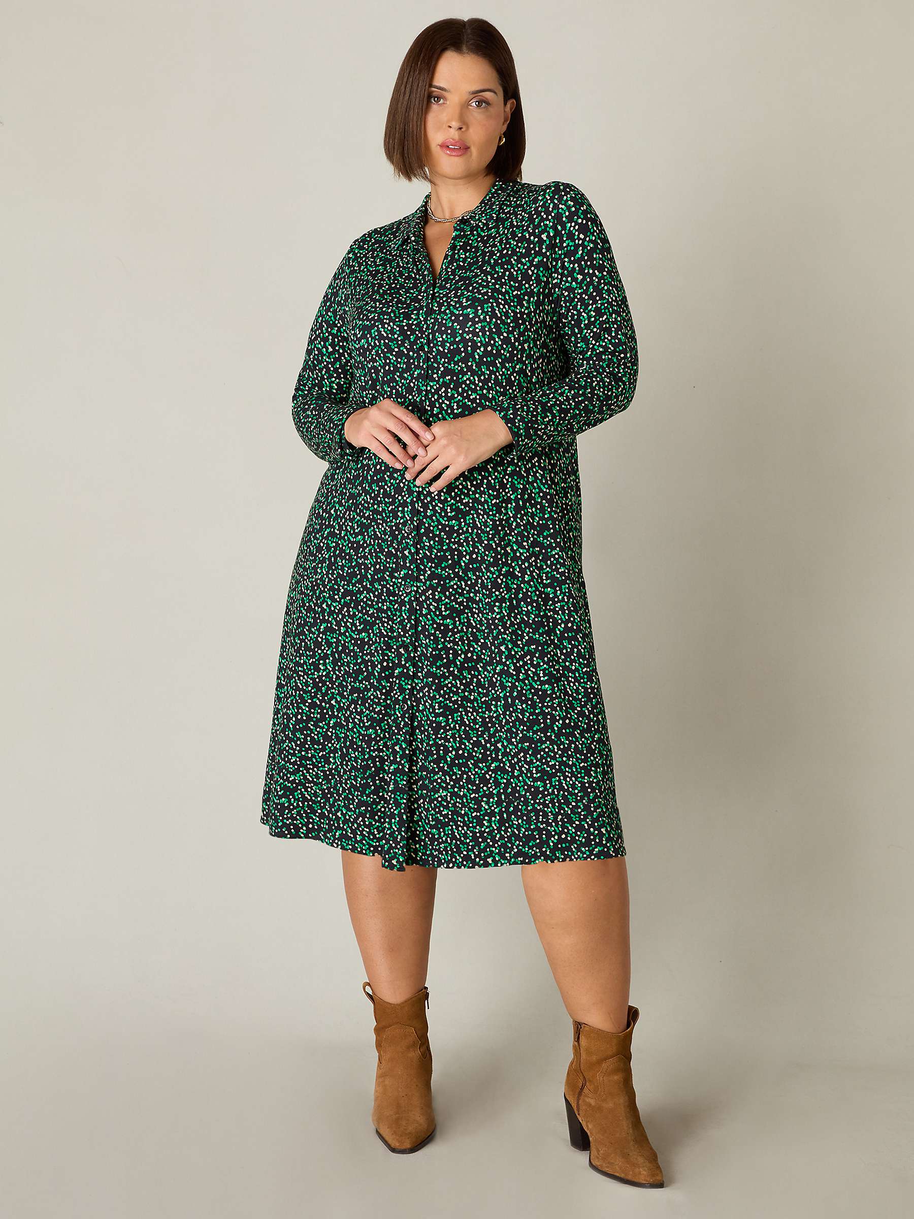 Buy Live Unlimited Curve Jersey Spot Print Relaxed Shirt Dress, Green/Multi Online at johnlewis.com
