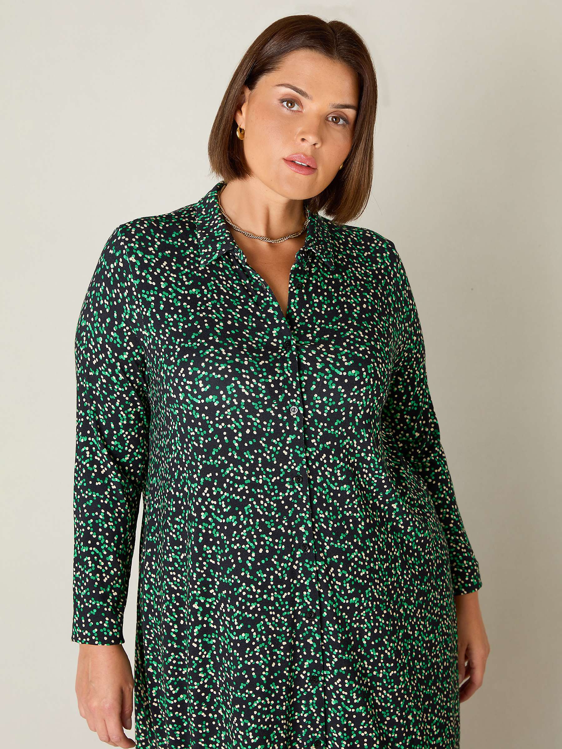 Buy Live Unlimited Curve Jersey Spot Print Relaxed Shirt Dress, Green/Multi Online at johnlewis.com