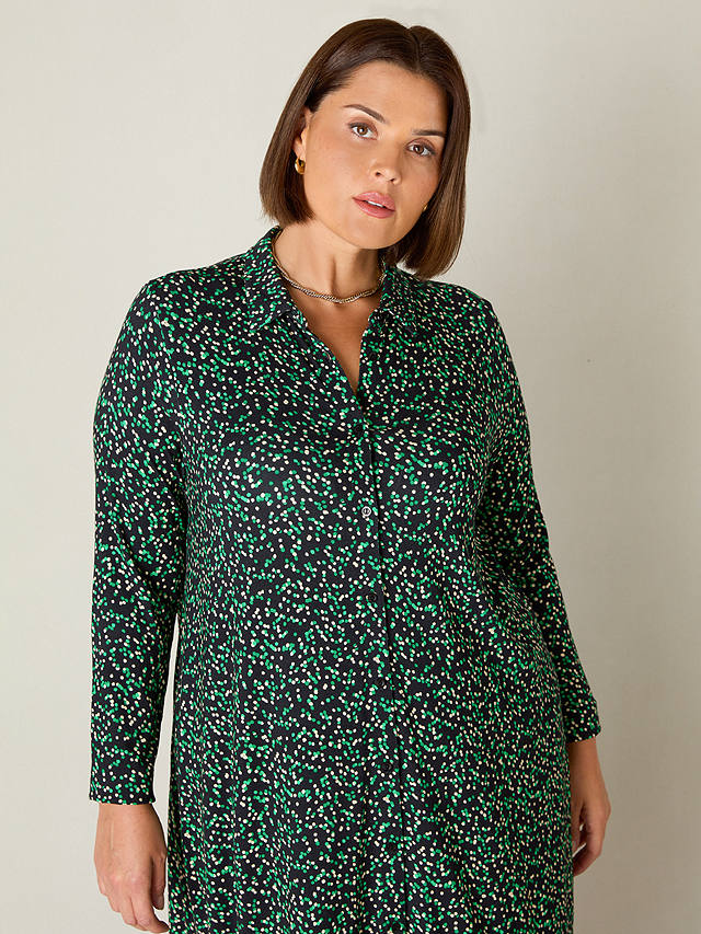 Live Unlimited Curve Jersey Spot Print Relaxed Shirt Dress, Green/Multi
