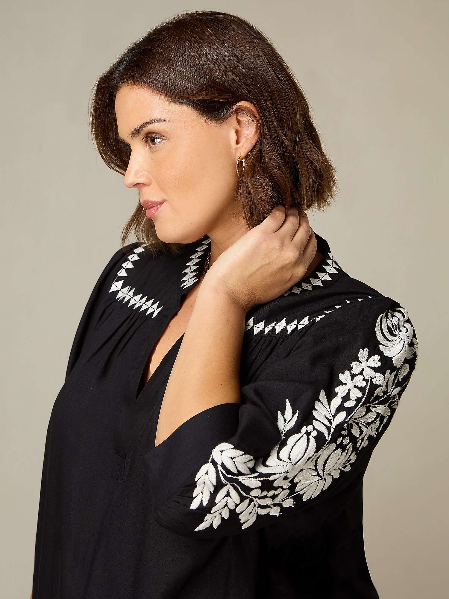 Buy Live Unlimited Curve Relaxed Embroidered Blouse, Black Online at johnlewis.com