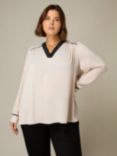 Live Unlimited Curve Contrast Neck Blouse, Natural/Black