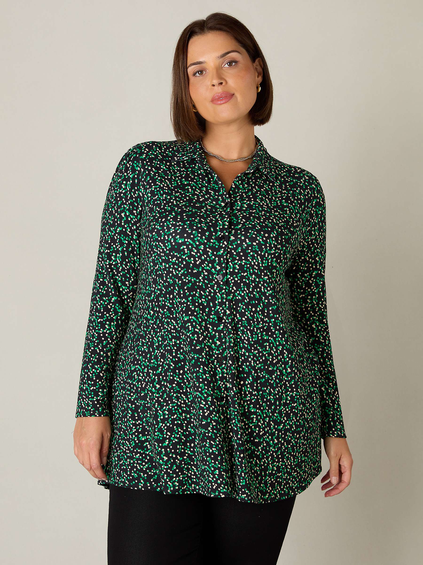 Buy Live Unlimited Curve Long Sleeve Spot Print Jersey Shirt, Green/Multi Online at johnlewis.com