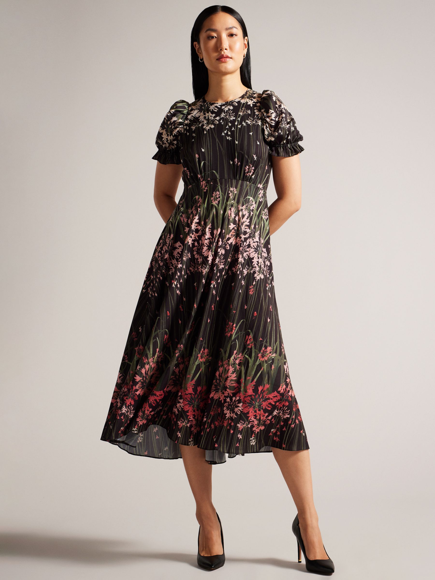Ted Baker Zahrria Floral Print High Low Hem Midi Dress, BlackMulti at ...