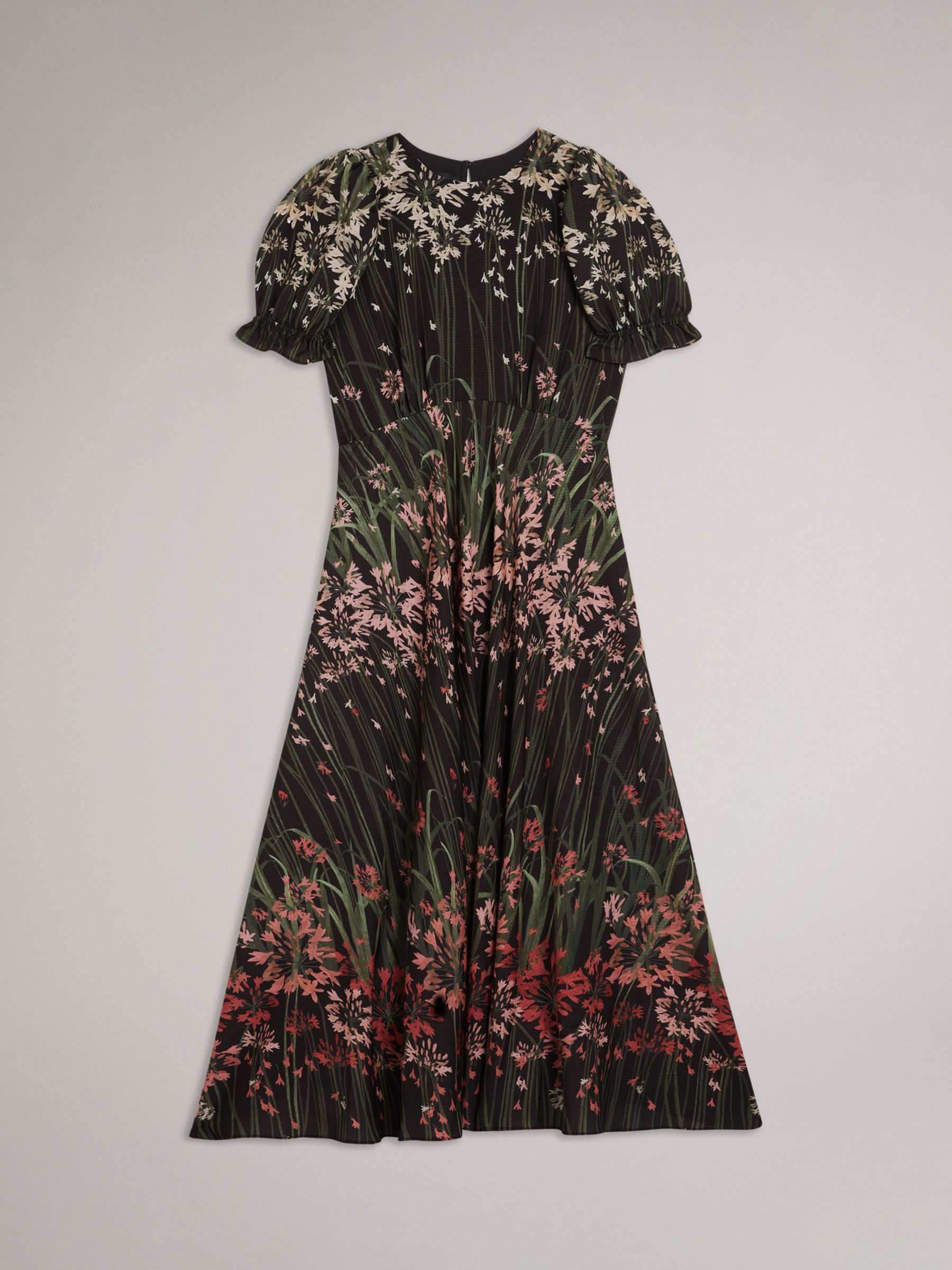 Ted Baker Zahrria Floral Print High Low Hem Midi Dress, BlackMulti, 12