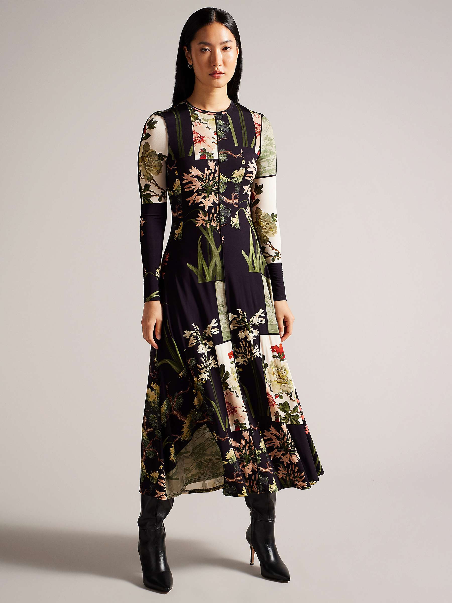 Buy Ted Baker Gretiaa Graphic Floral Midi Dress, Black/Multi Online at johnlewis.com