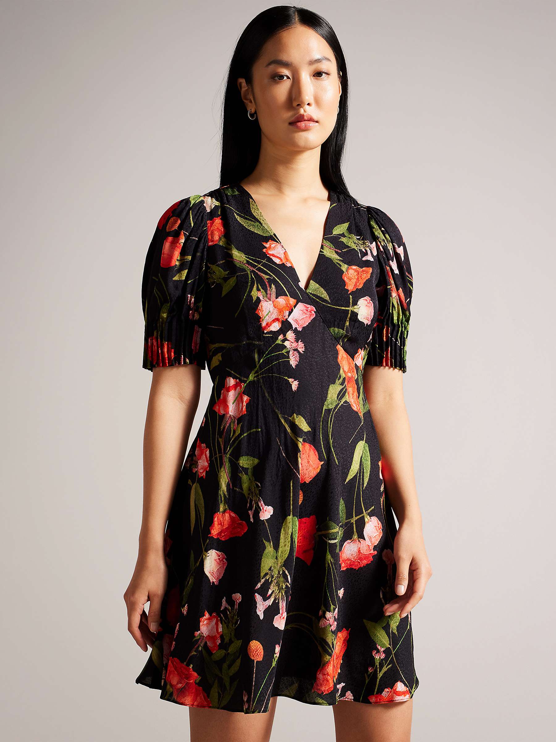Buy Ted Baker Sienno Puff Sleeve Mini Tea Dress, Black/Multi Online at johnlewis.com