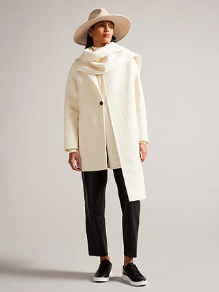 Ted Baker Skylorr Scarf Detail Wool Blend Coat, Ivory