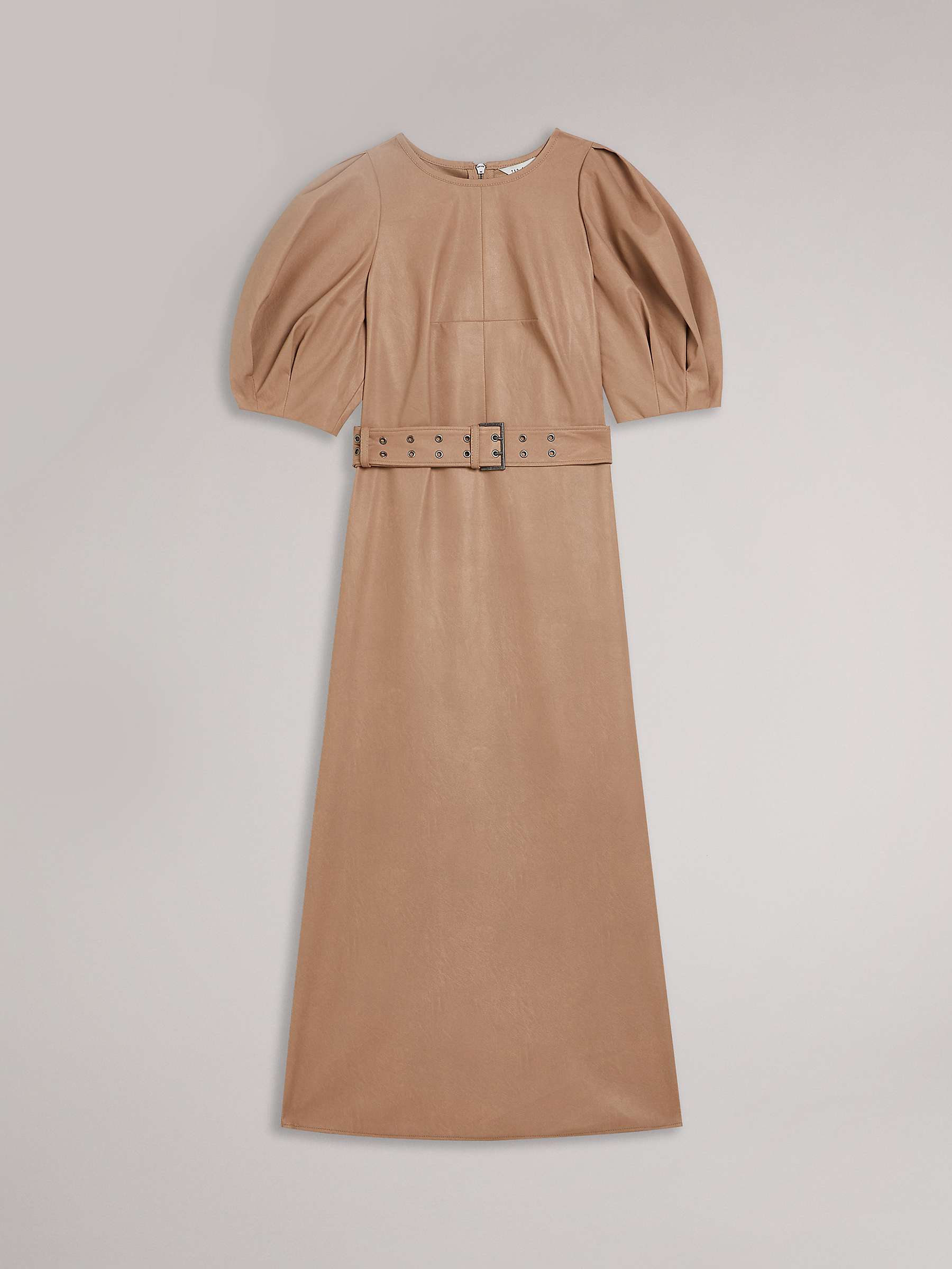 Buy Ted Baker Palowma Leather Look Puff Sleeve Midi Dress, Camel Online at johnlewis.com