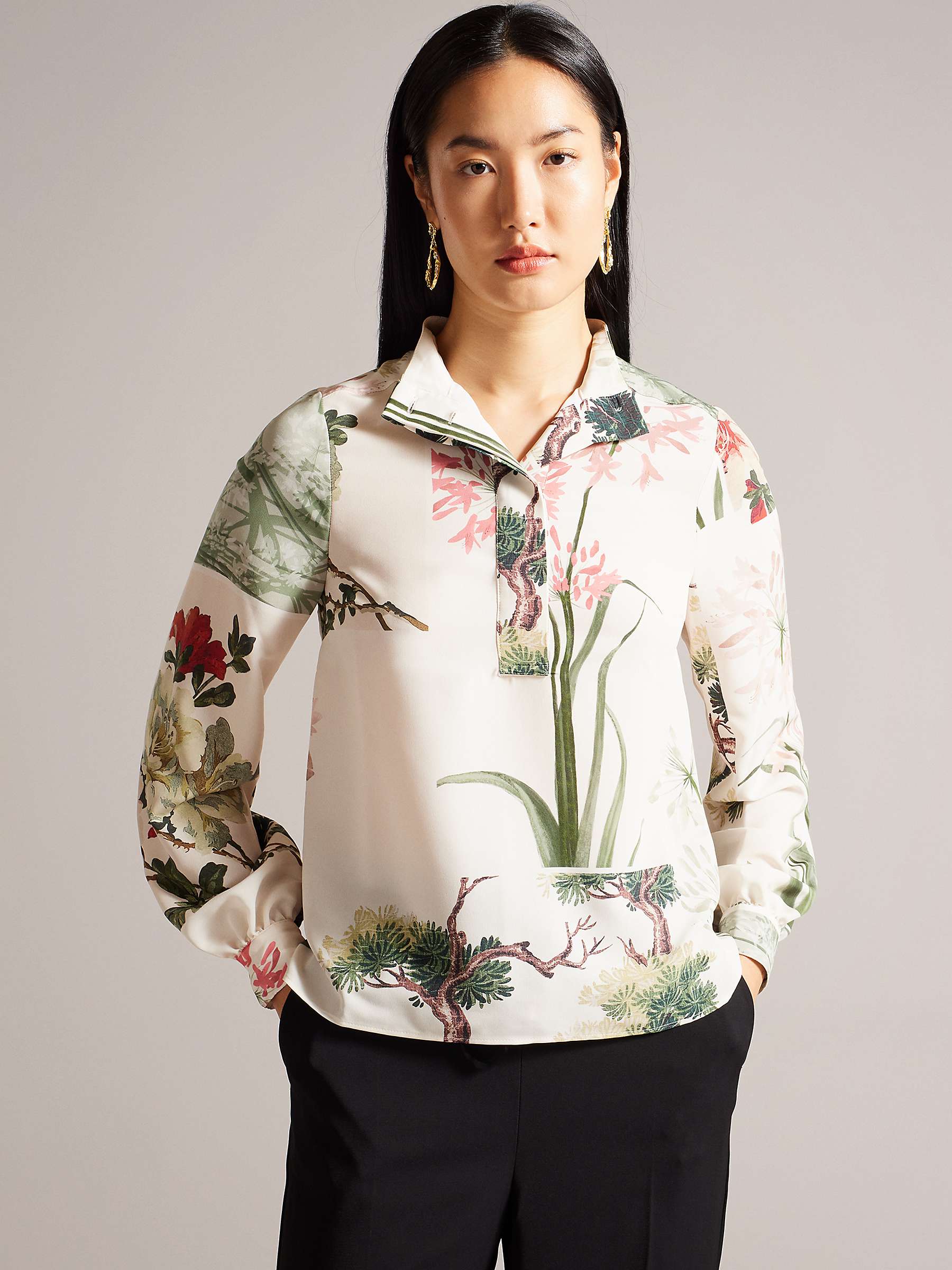 Buy Ted Baker Jaynia Floral Stand Collar Top, Natural Ivory/Multi Online at johnlewis.com