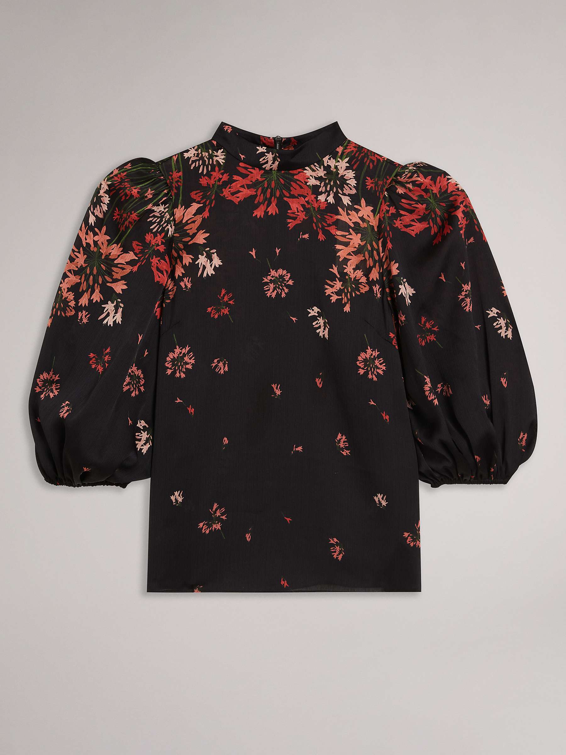 Buy Ted Baker Eranthe High Neck Balloon Sleeve Blouse, Black/Multi Online at johnlewis.com