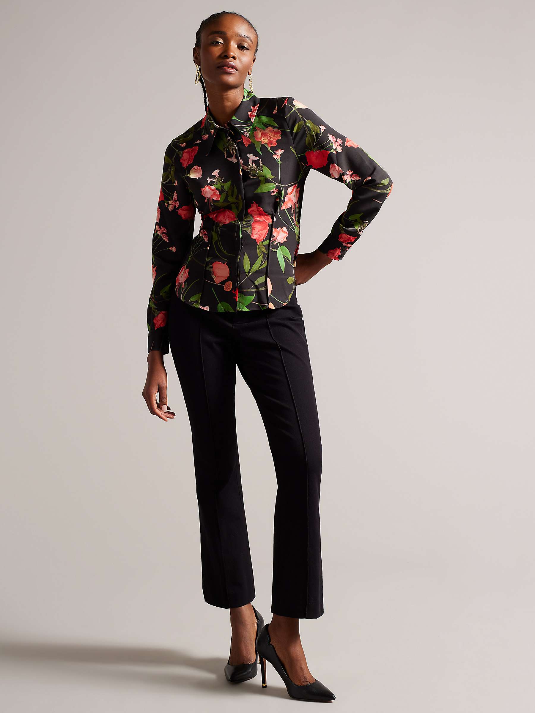 Buy Ted Baker Meggha Floral Print Blouse, Black Online at johnlewis.com