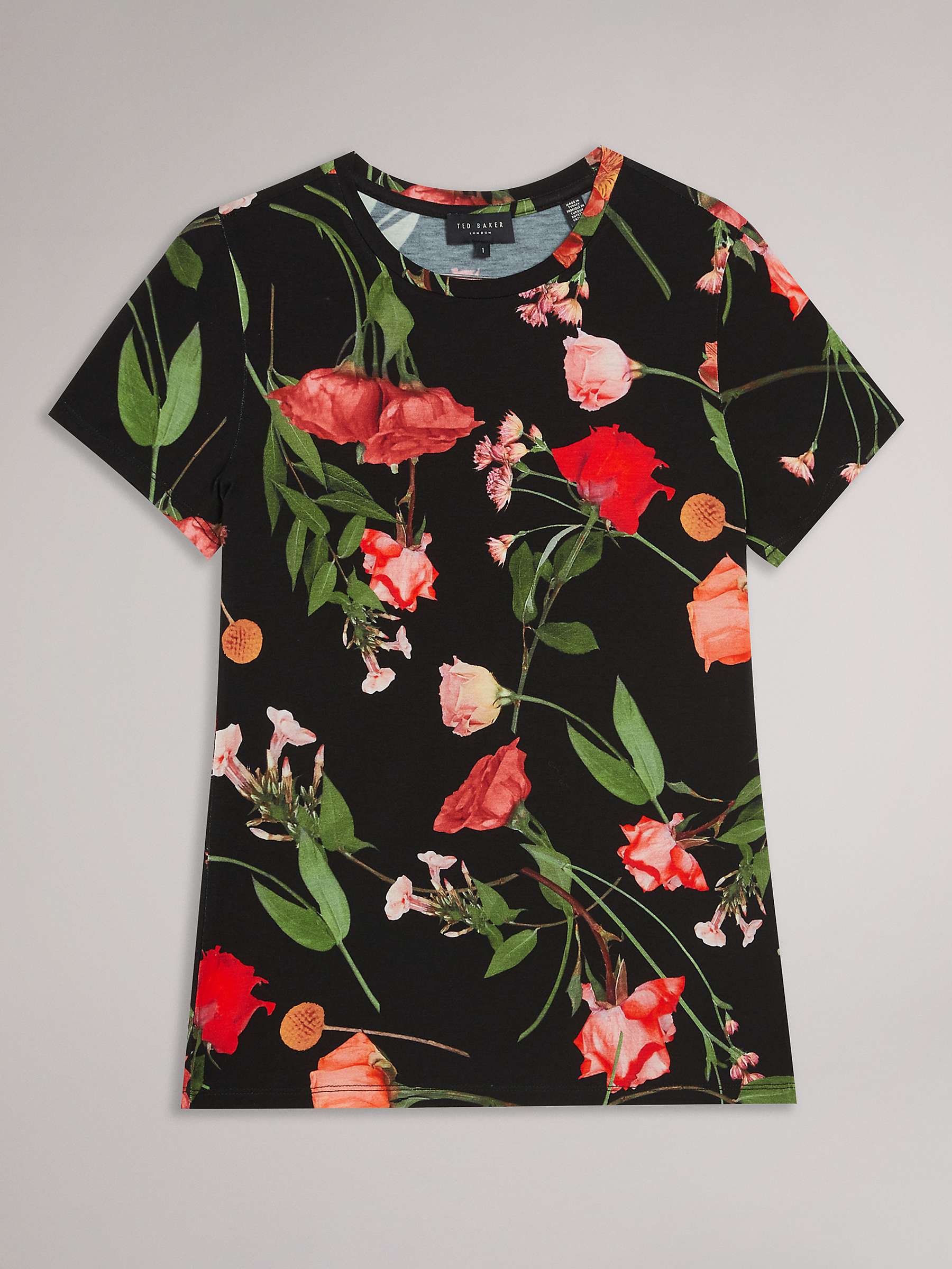 Buy Ted Baker Treyya Floral Slim Fit T-Shirt, Black Online at johnlewis.com