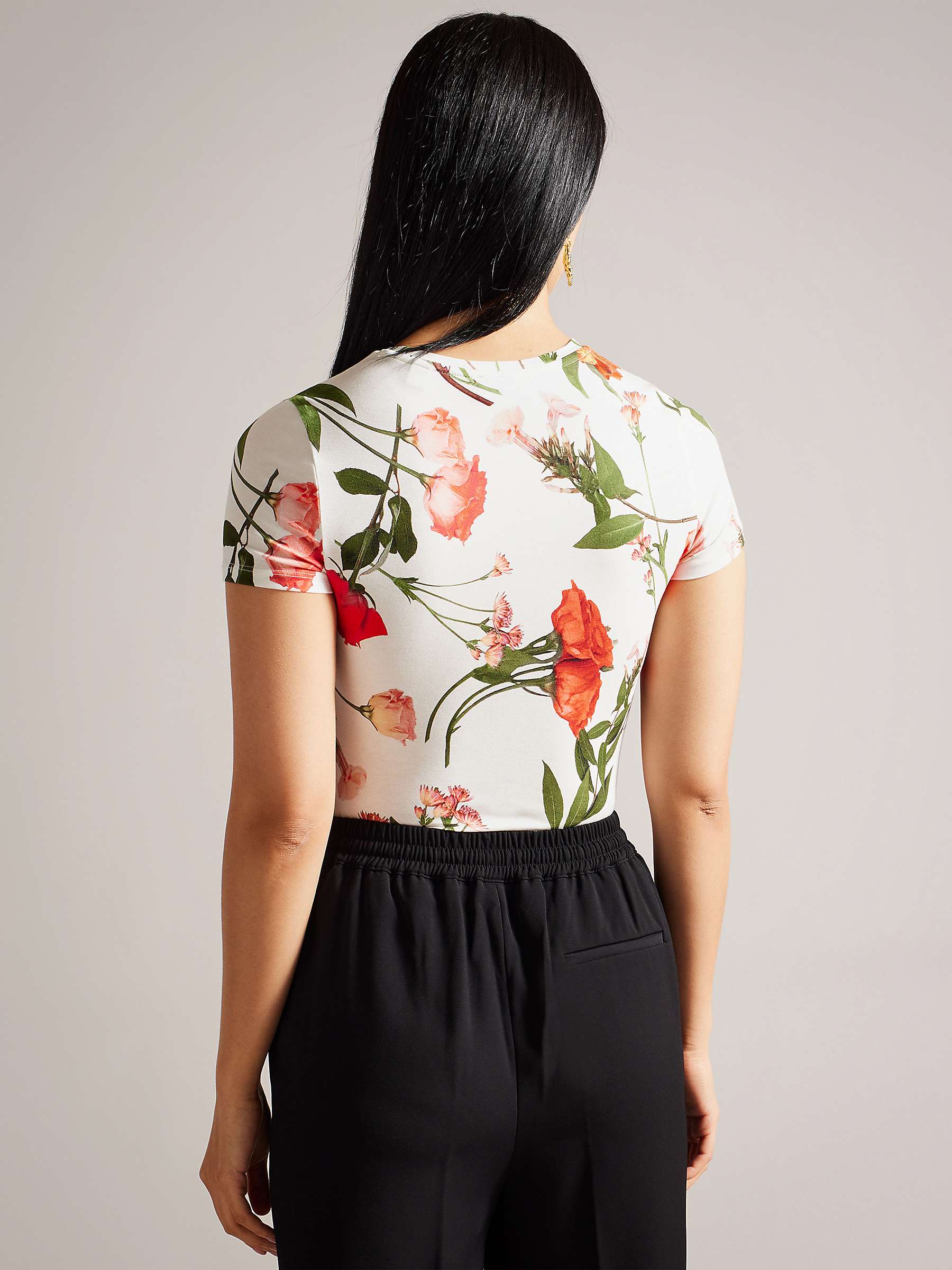 Buy Ted Baker Treyya Floral Print Fitted T-Shirt, White/Multi Online at johnlewis.com