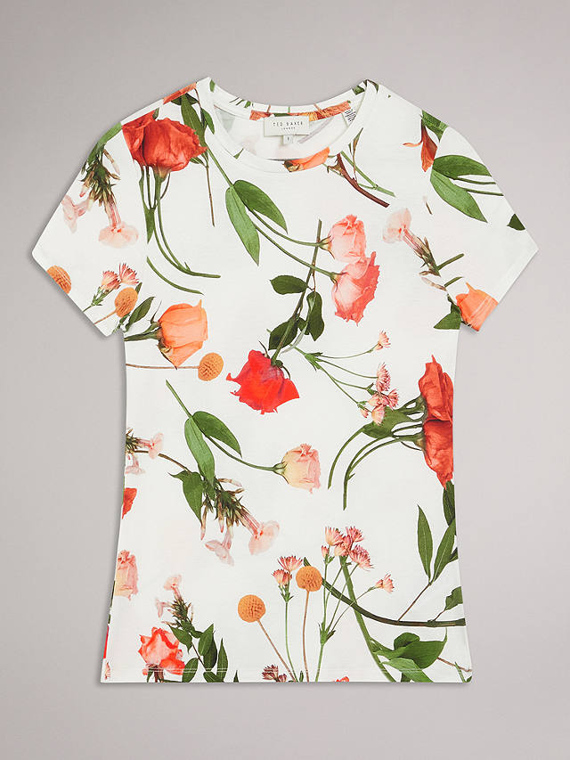 Ted Baker Treyya Floral Print Fitted T-Shirt, White/Multi