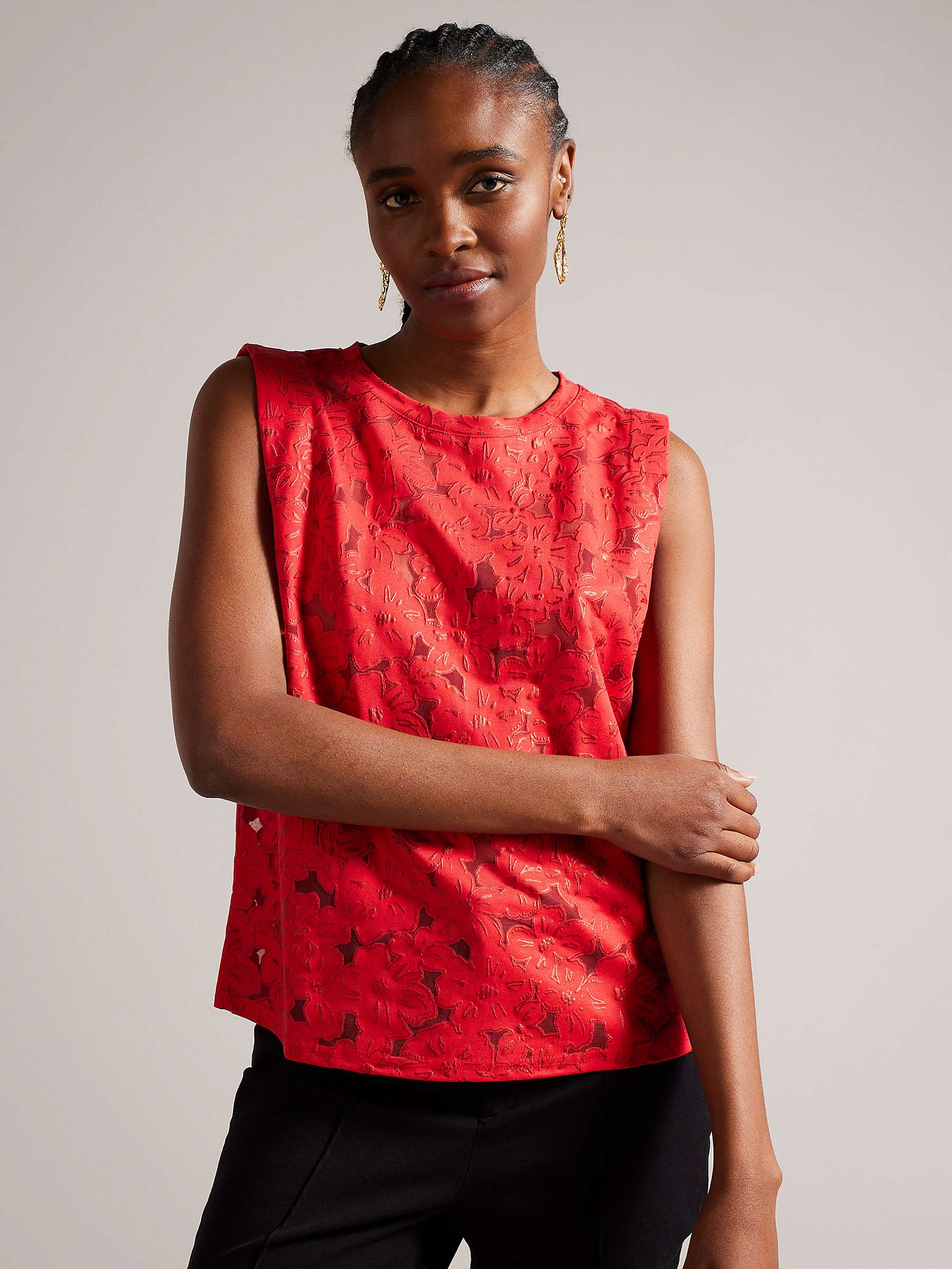 Buy Ted Baker Bettyan Jersey Long Sleeve Detail Top, Red Online at johnlewis.com
