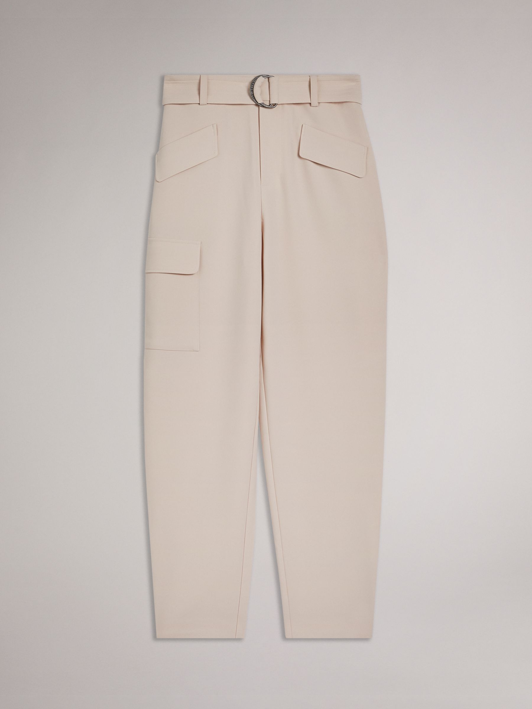 Ted Baker Gracieh High Waisted Belted Tapered Cargo Trousers, Pink Nude, 14