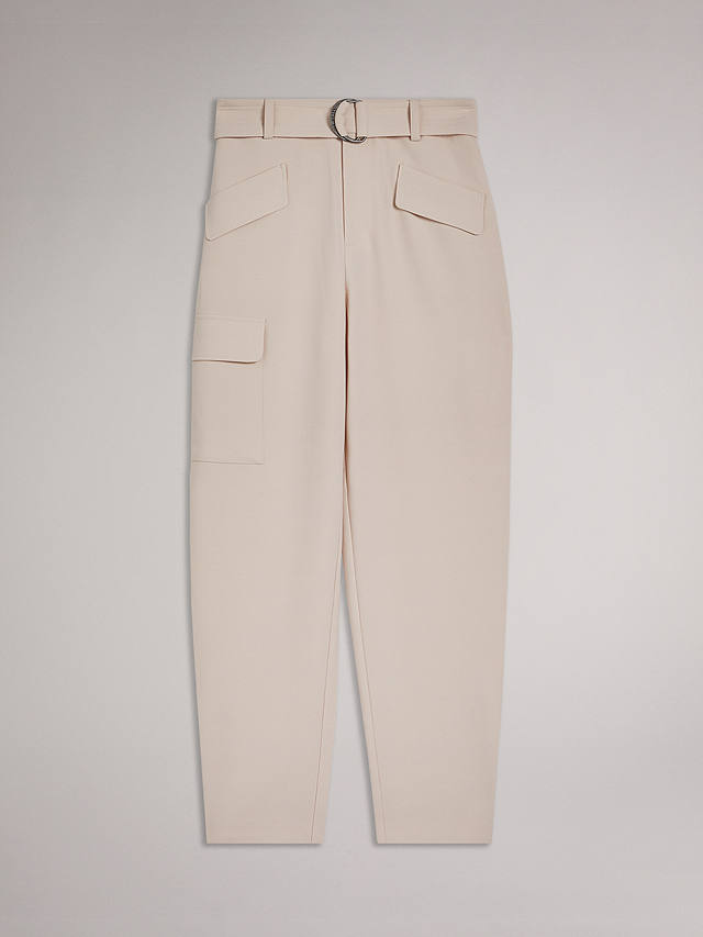 Ted Baker Gracieh High Waisted Belted Tapered Cargo Trousers, Pink Nude