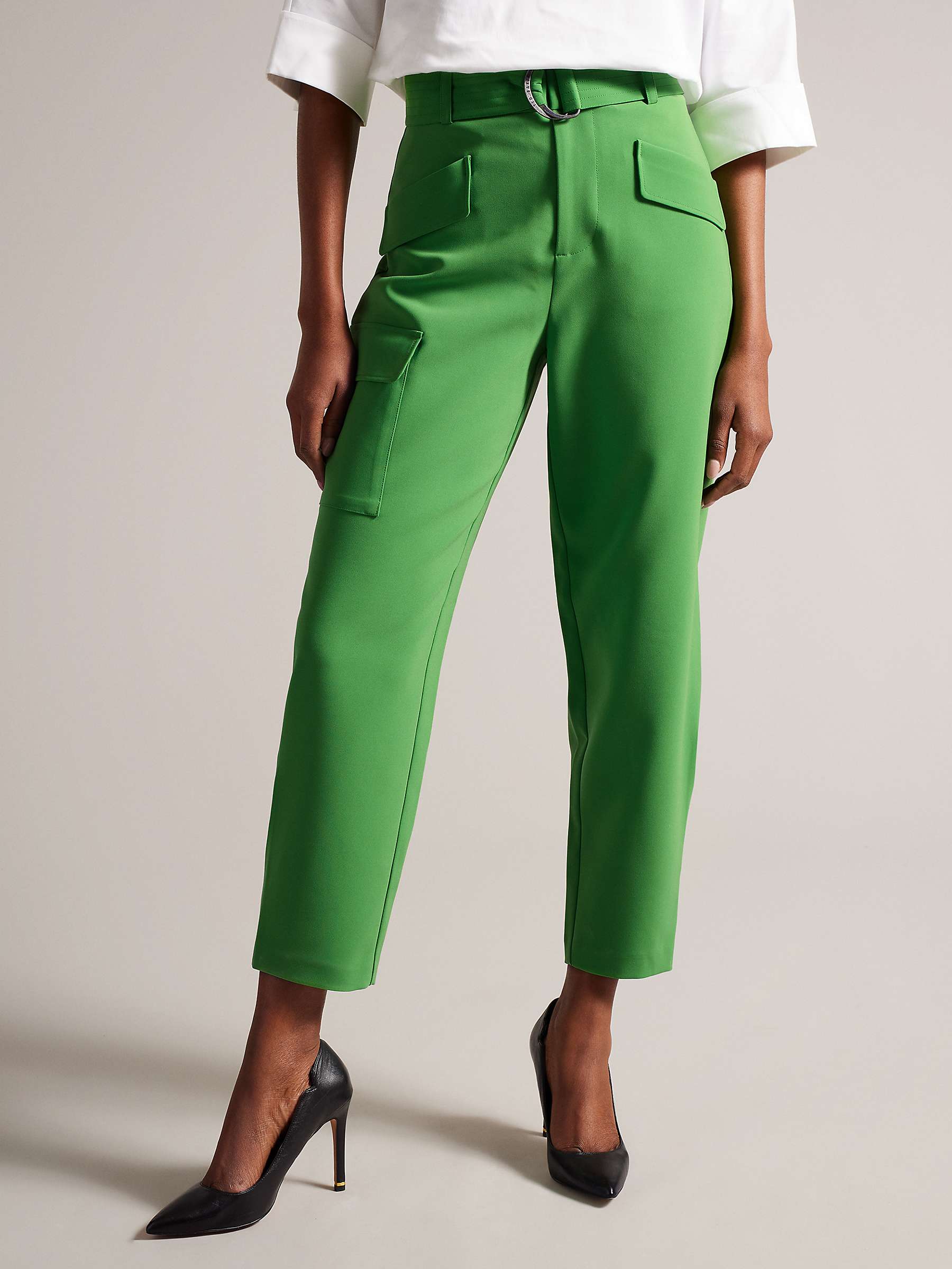 Buy Ted Baker Gracieh High Waisted Tapered Cargo Trousers, Green Online at johnlewis.com