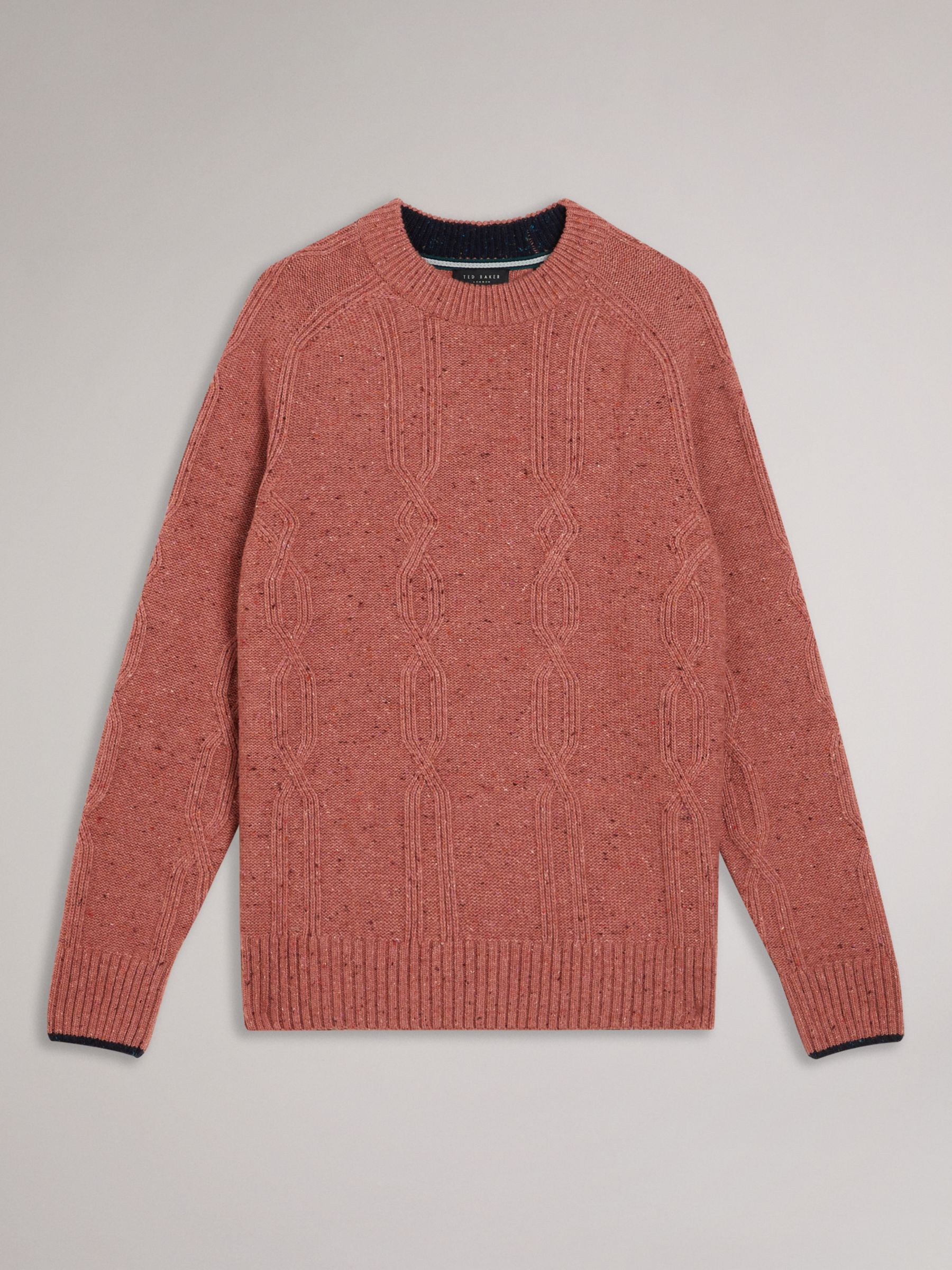 Ted Baker Enroe Wool Blend Cable Knit Jumper, Pink Mid, XL