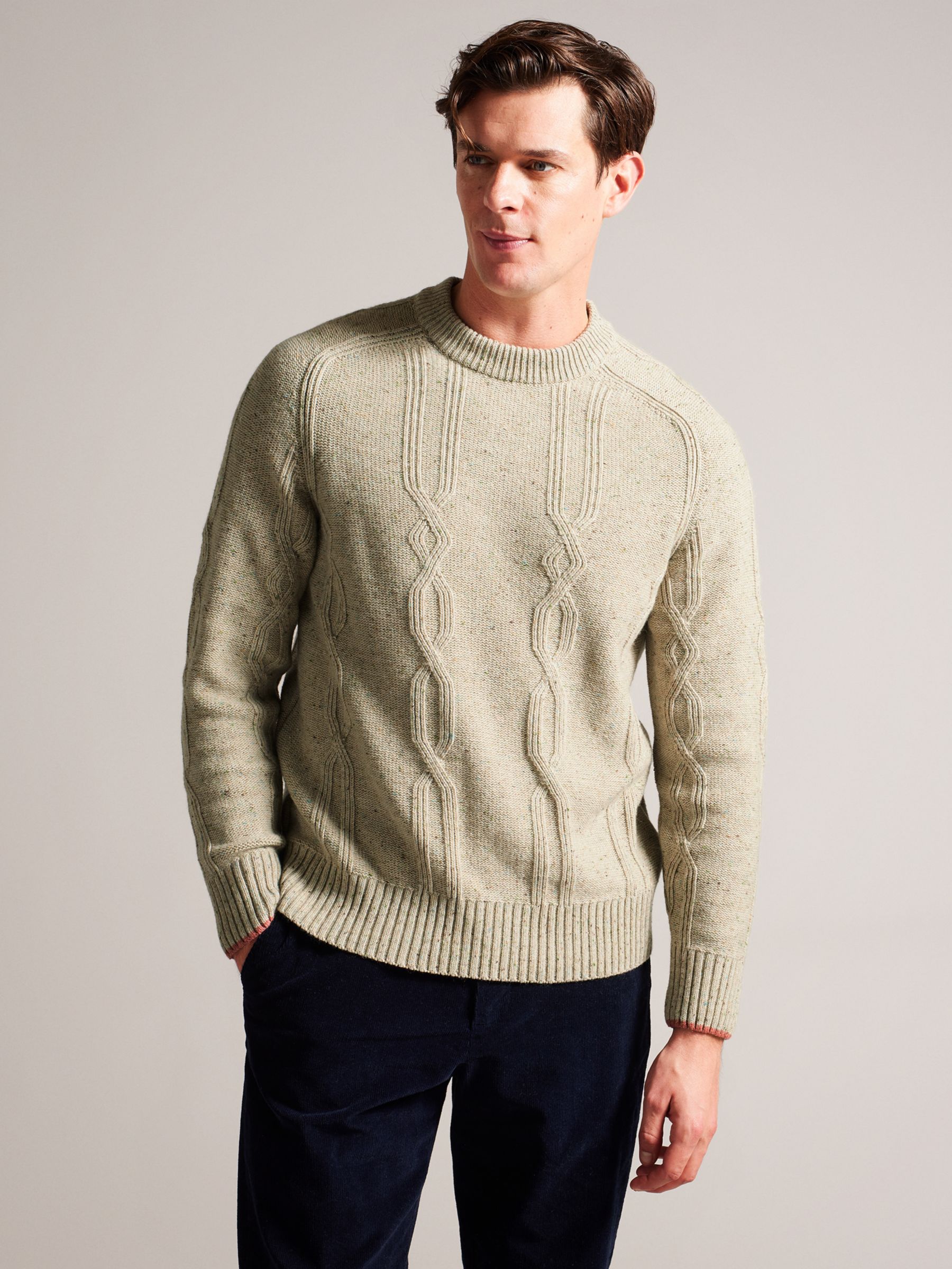 Ted Baker Enroe Long Sleeve Cable Crew Neck Jumper, Natural Taupe at ...