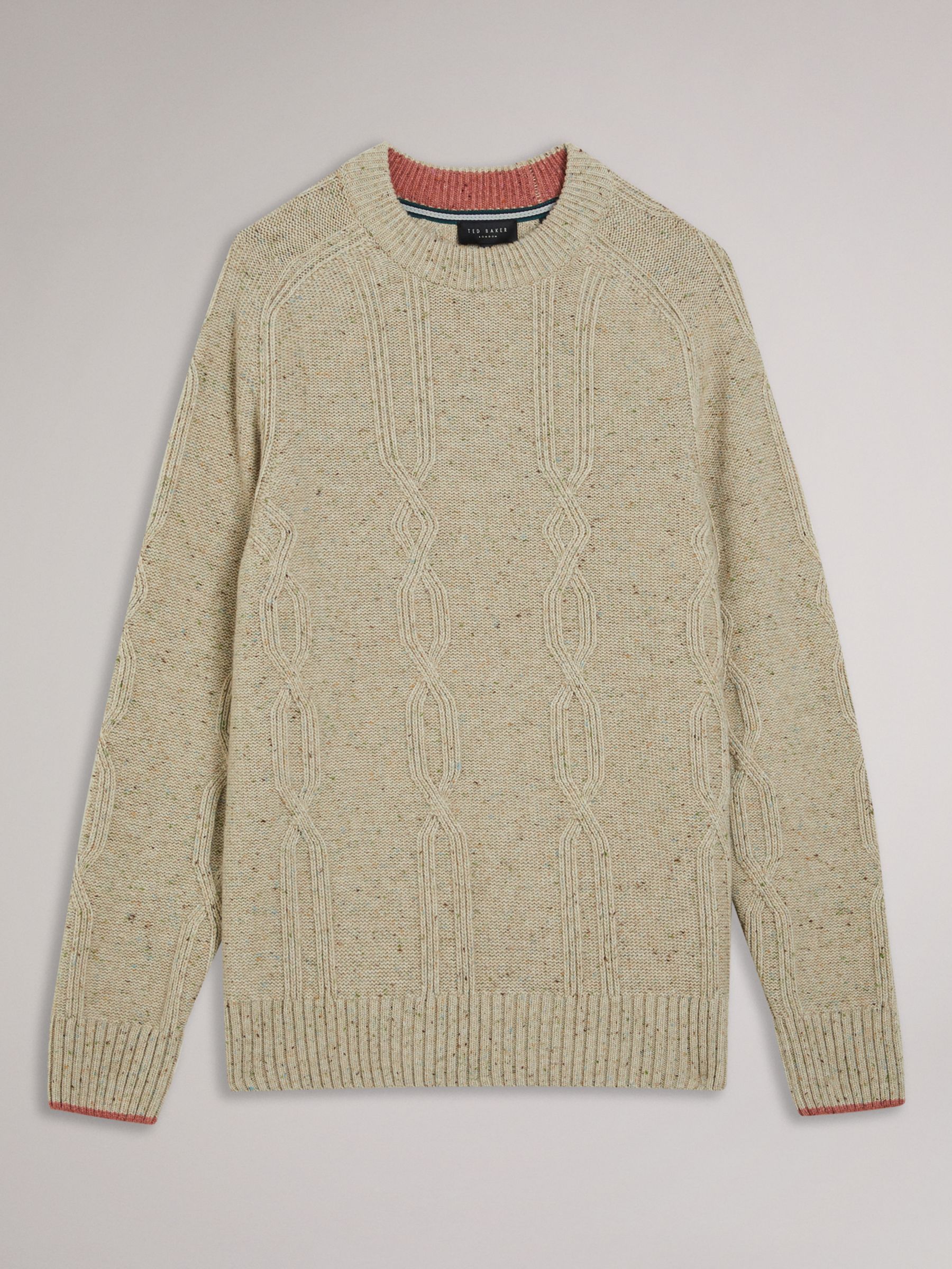 Ted Baker Enroe Long Sleeve Cable Crew Neck Jumper, Natural Taupe, XS