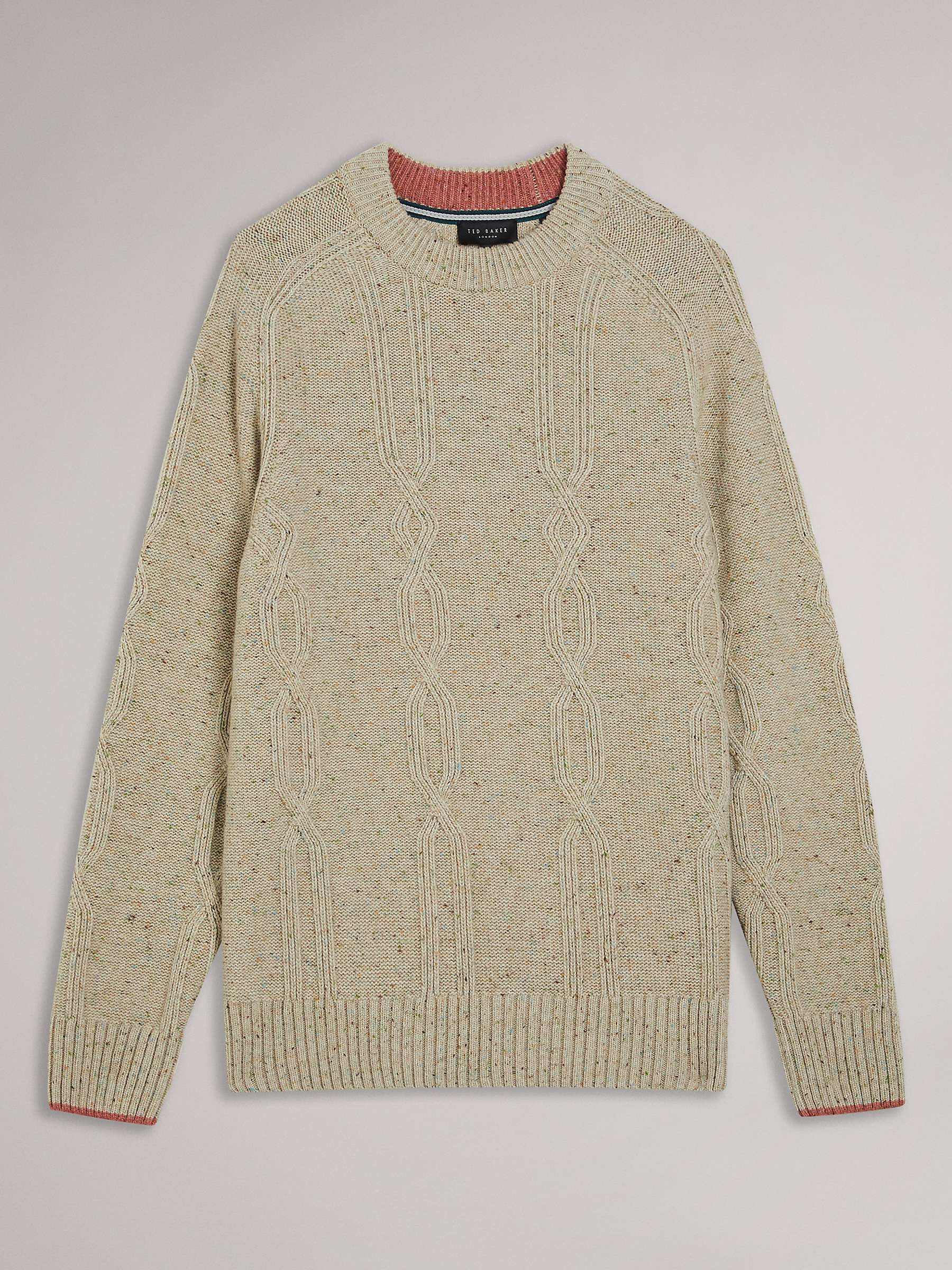 Buy Ted Baker Enroe Long Sleeve Cable Crew Neck Jumper, Natural Taupe Online at johnlewis.com