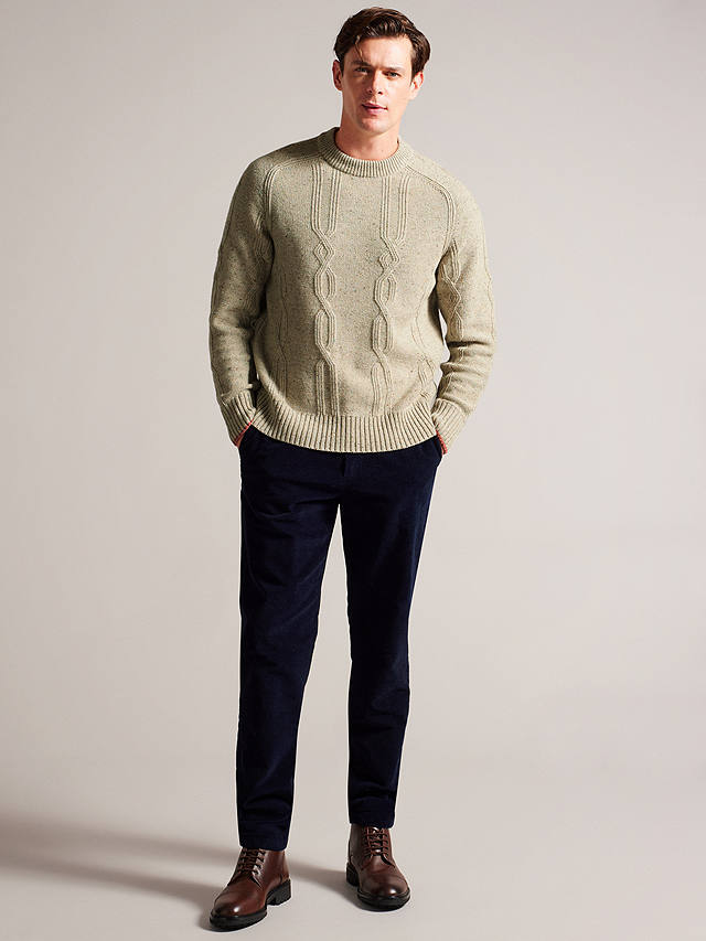 Ted Baker Enroe Long Sleeve Cable Crew Neck Jumper, Natural Taupe