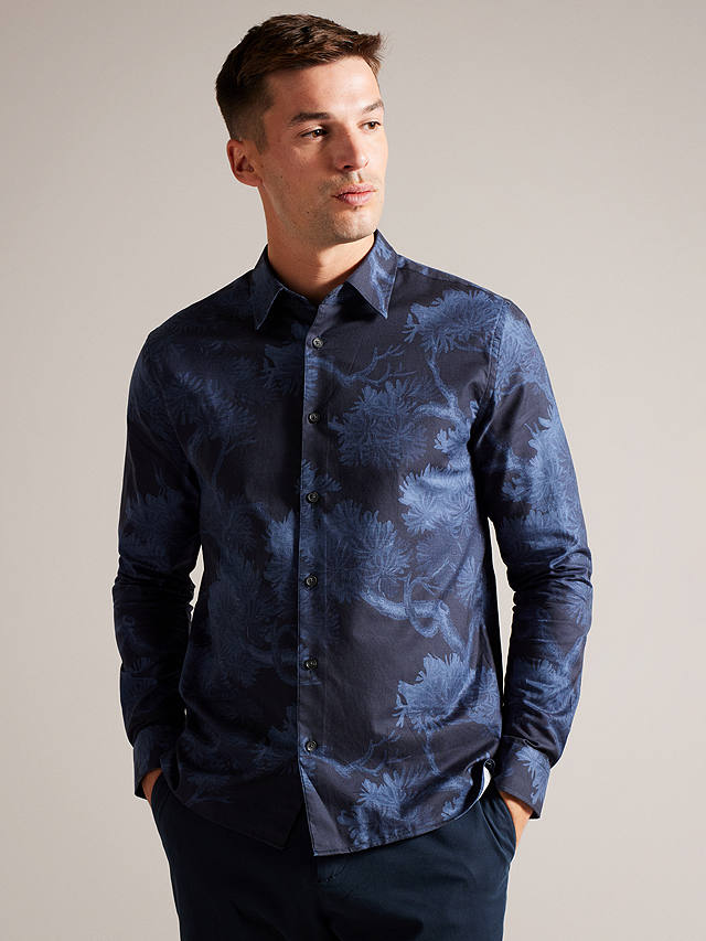 Ted Baker Goxhill Tree Print Long Sleeve Shirt, Dark Blue