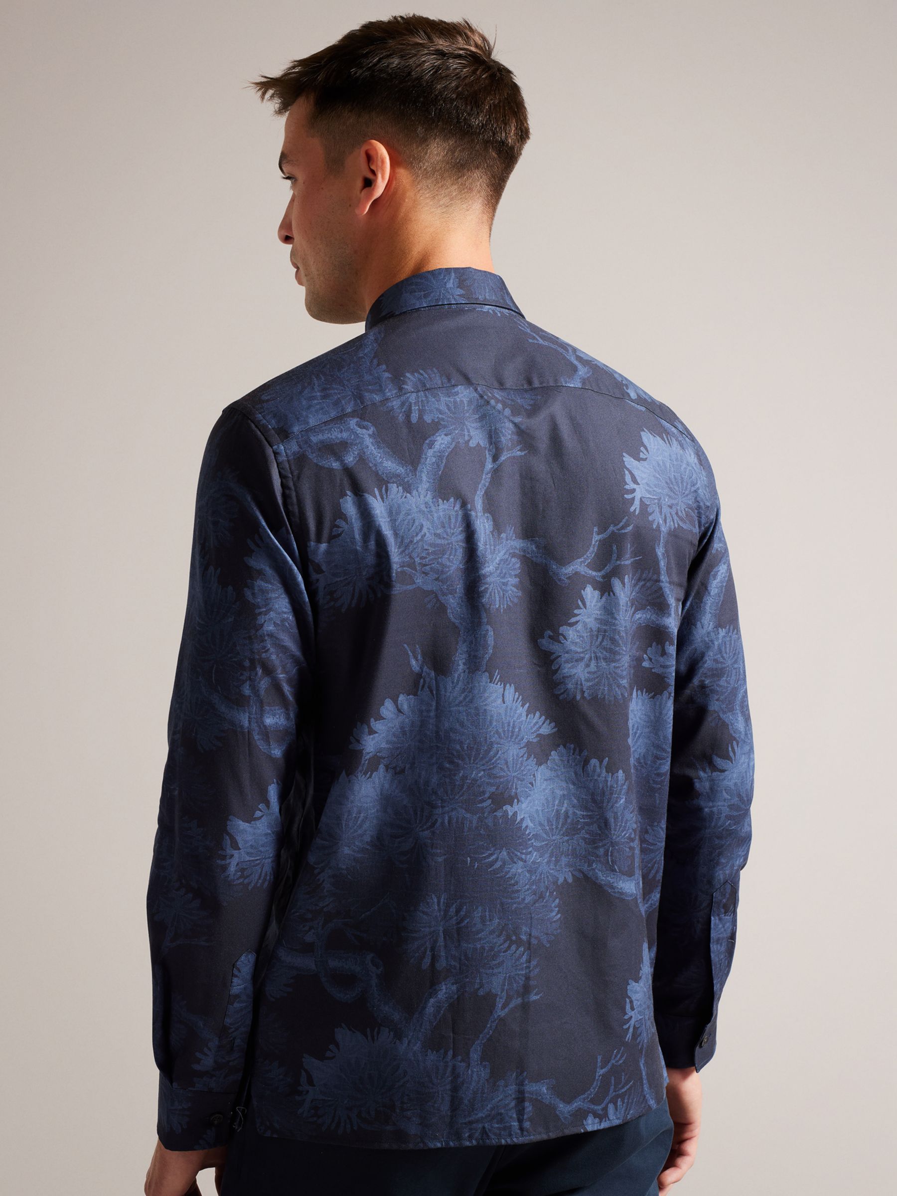 Ted Baker Goxhill Tree Print Long Sleeve Shirt, Dark Blue, S