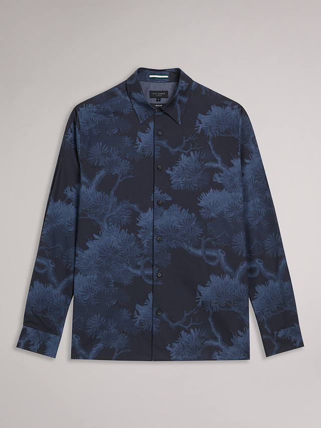 Ted Baker Goxhill Tree Print Long Sleeve Shirt, Dark Blue