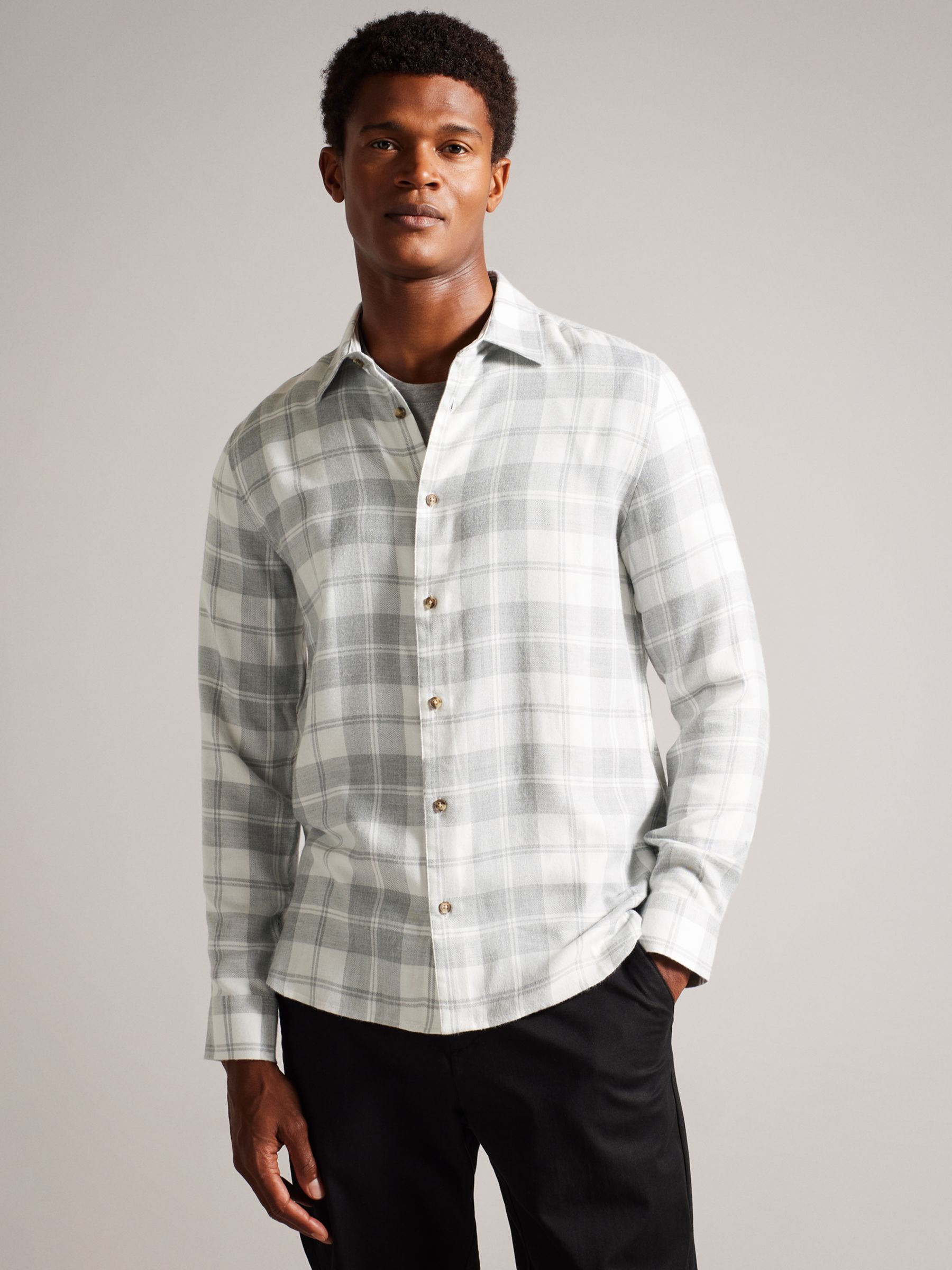Ted Baker Abacus Long Sleeve Check Flannel Shirt, Grey/Multi at John ...