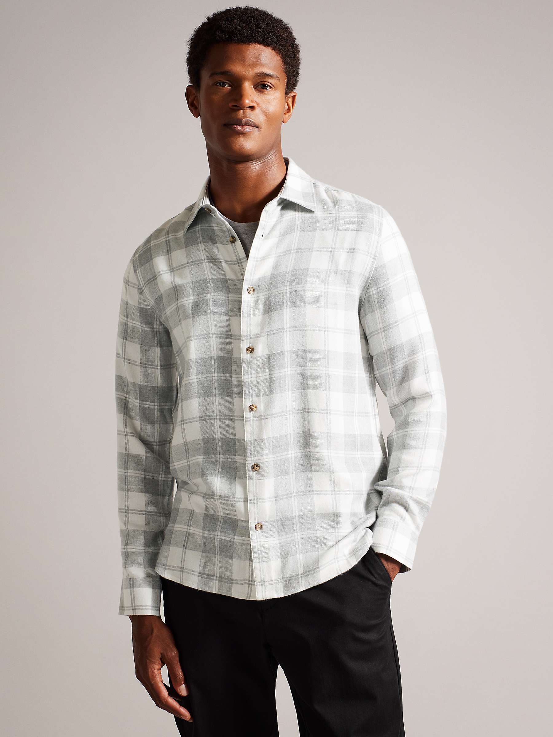 Ted Baker Abacus Long Sleeve Check Flannel Shirt, Grey/Multi at John ...