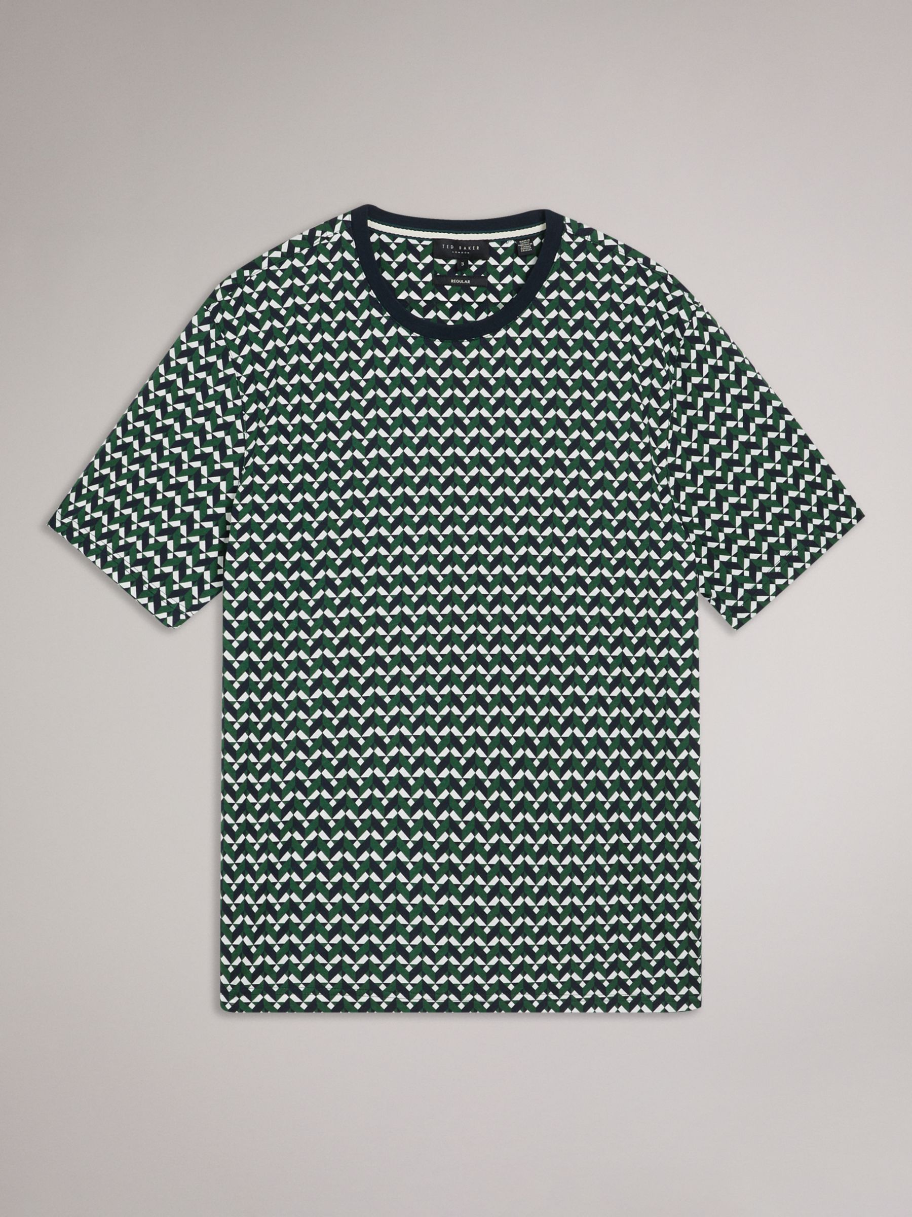 Ted Baker Chetel Short Sleeve Regular Geo Print T-Shirt, Green/Multi, XL