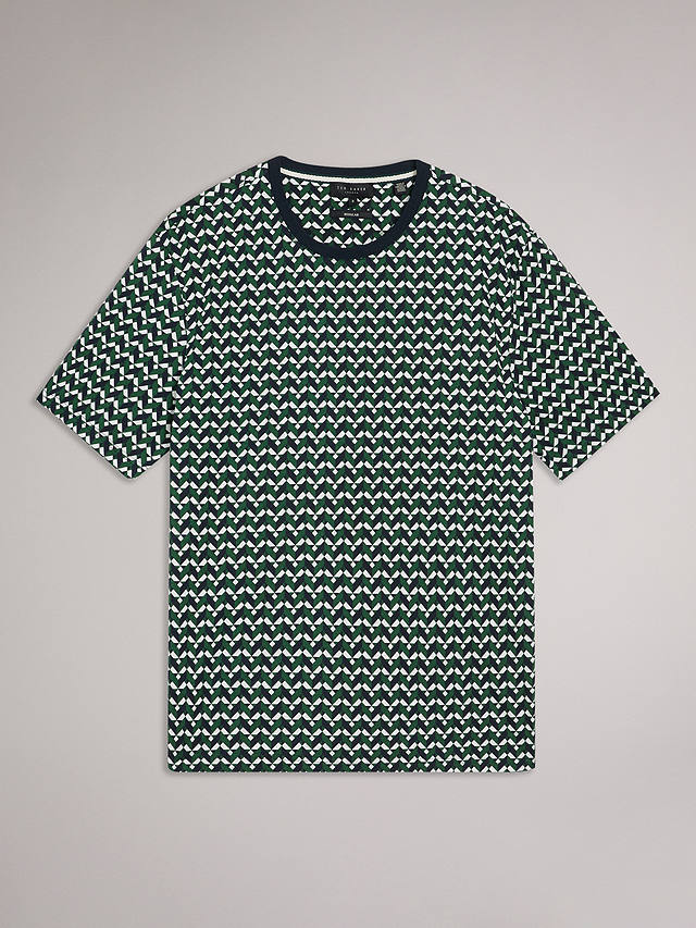 Ted Baker Chetel Short Sleeve Regular Geo Print T-Shirt, Green/Multi