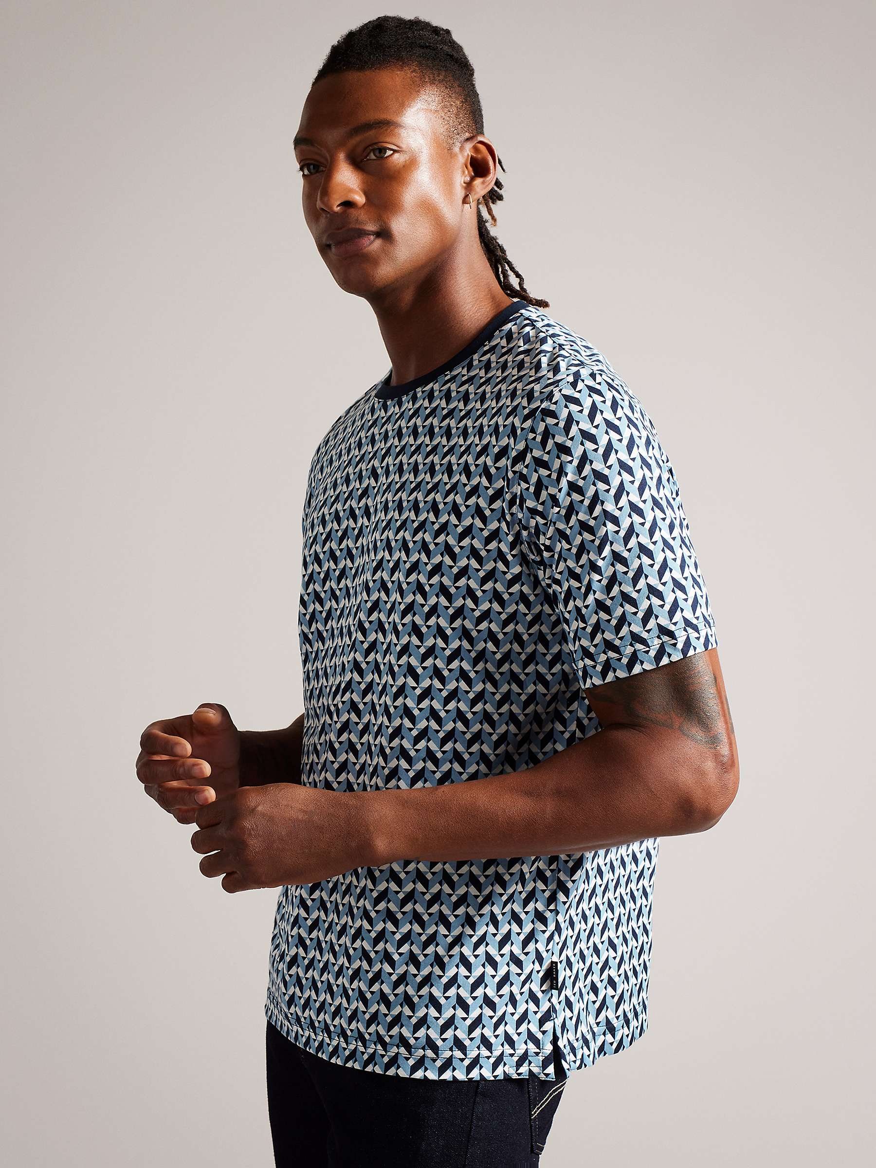 Buy Ted Baker Chetel Short Sleeve Regular Geo Print T-Shirt, Blue/Multi Online at johnlewis.com