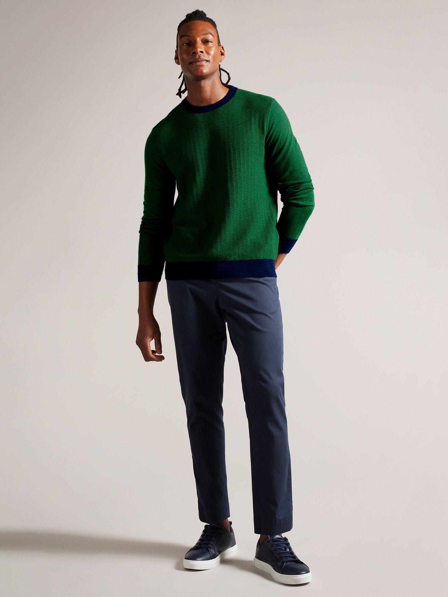 Ted Baker Capab Long Sleeve Contrast Collar Crew Neck Jumper, Green, L