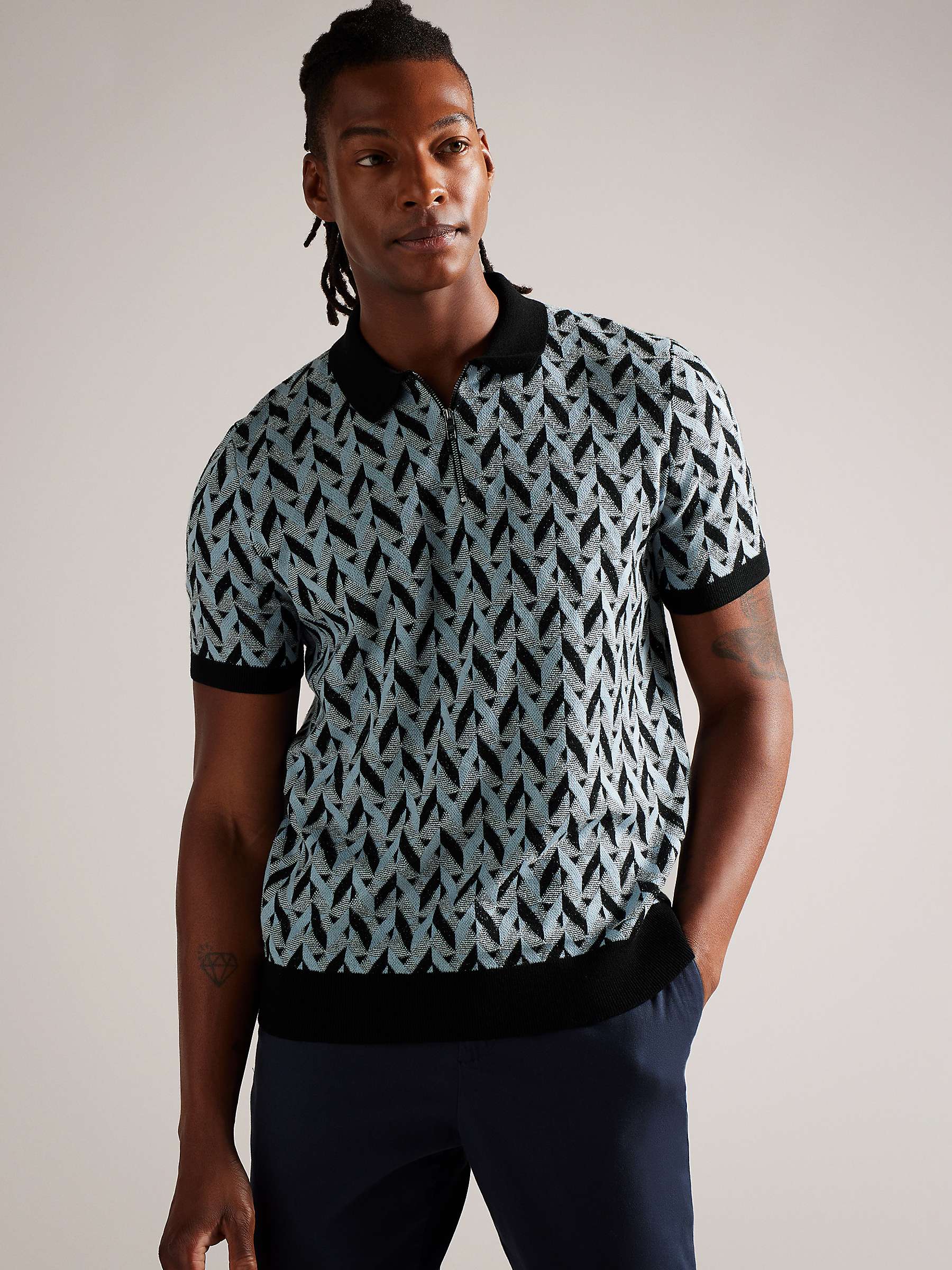 Buy Ted Baker Mitford Wool Blend Boucle Jacquard Zip Polo Shirt Online at johnlewis.com