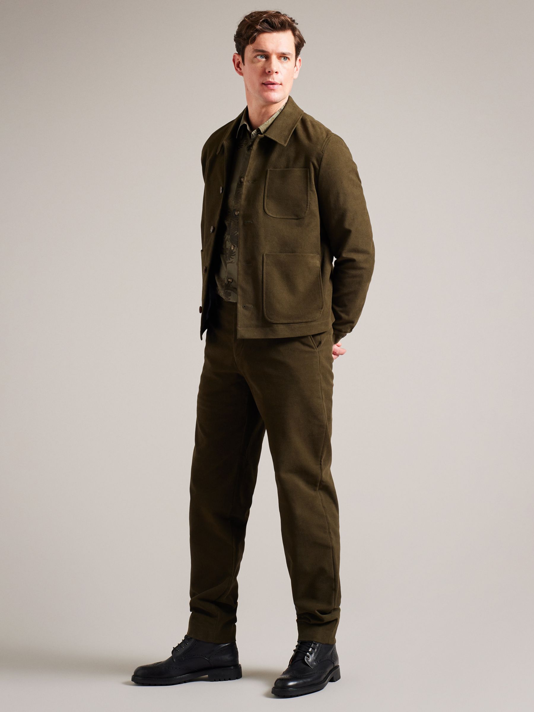 Ted Baker Rufust Slim Fit Stretch Moleskin Trousers, Khaki at John ...